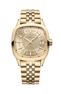 Freelancer Automatic Stainless Steel Yellow Gold PVD Cushion Shape Watch, 34 x 34 mm