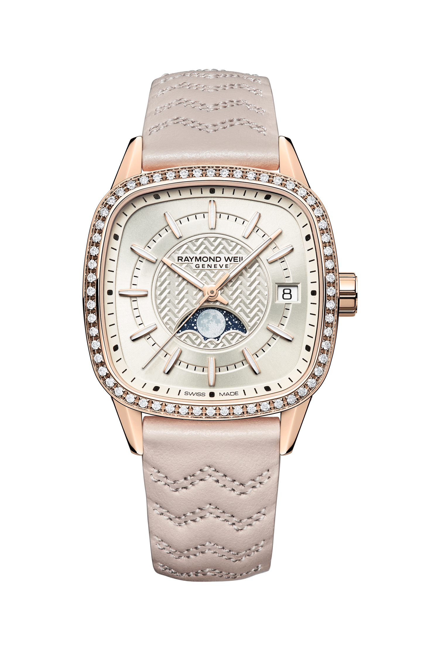Freelancer Automatic Moon Phase and Leather Strap Cushion Shape Watch, 34 x 34 mm
