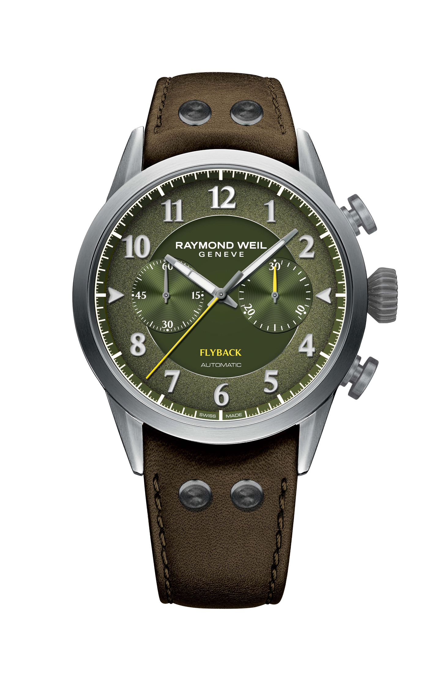 Freelancer Men's Pilot Flyback Chronograph Leather Automatic Watch, 42 mm