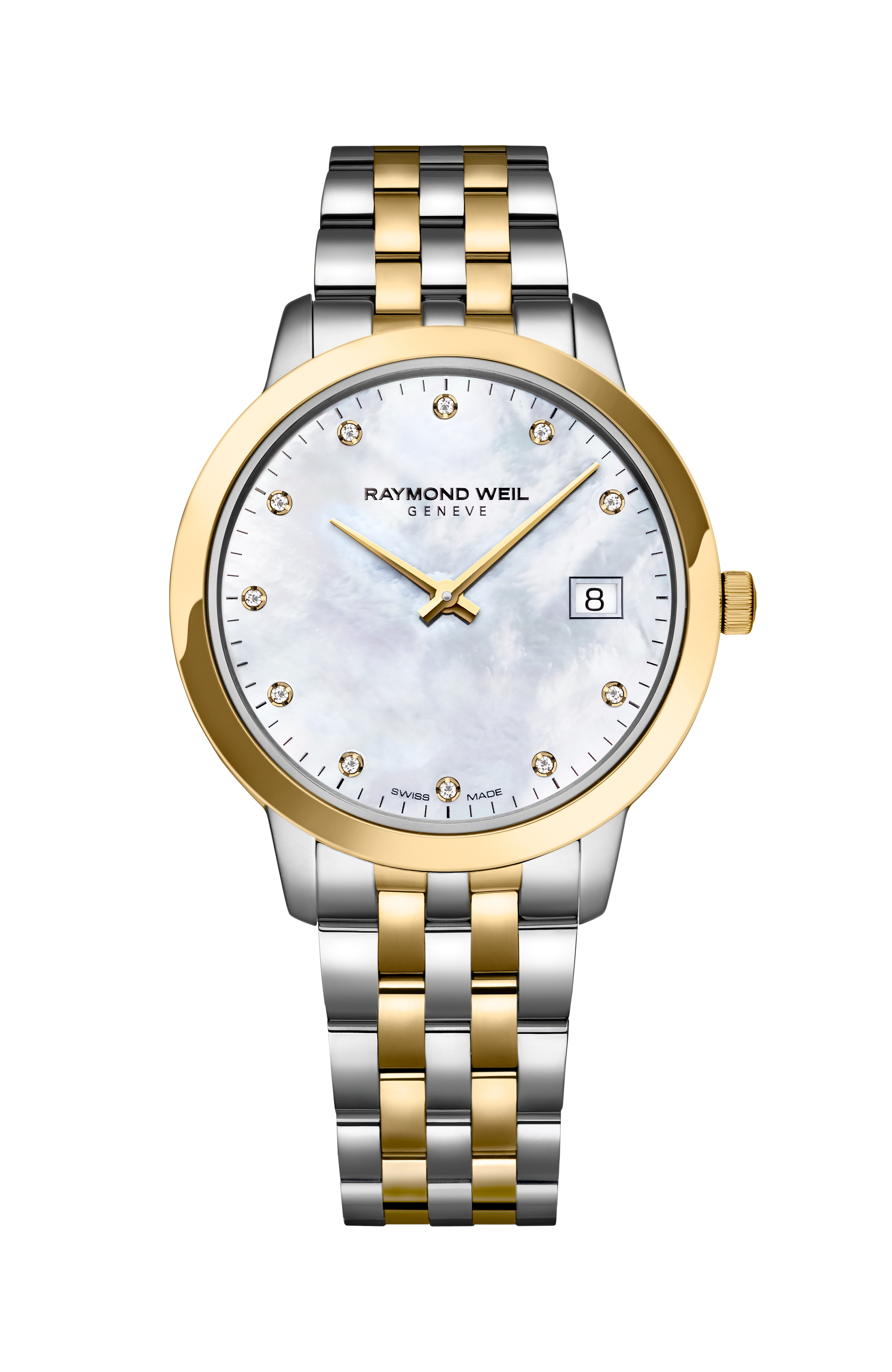 Zweifarbige Damen-Quarzuhr mit elf Diamanten, Gold – Toccata