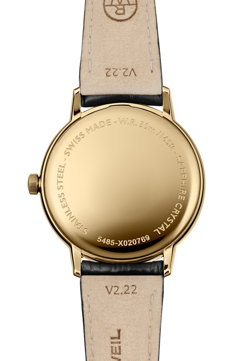 Montre à quartz Toccata classique pour homme PVD or jaune avec bracelet en cuir noir, 39 mm