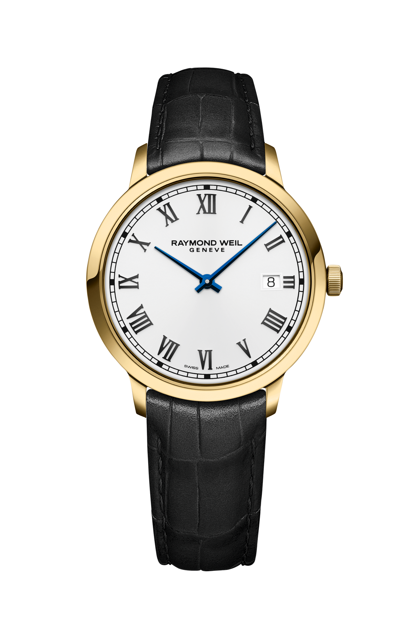 Montre à quartz Toccata classique pour homme PVD or jaune avec bracelet en cuir noir, 39 mm