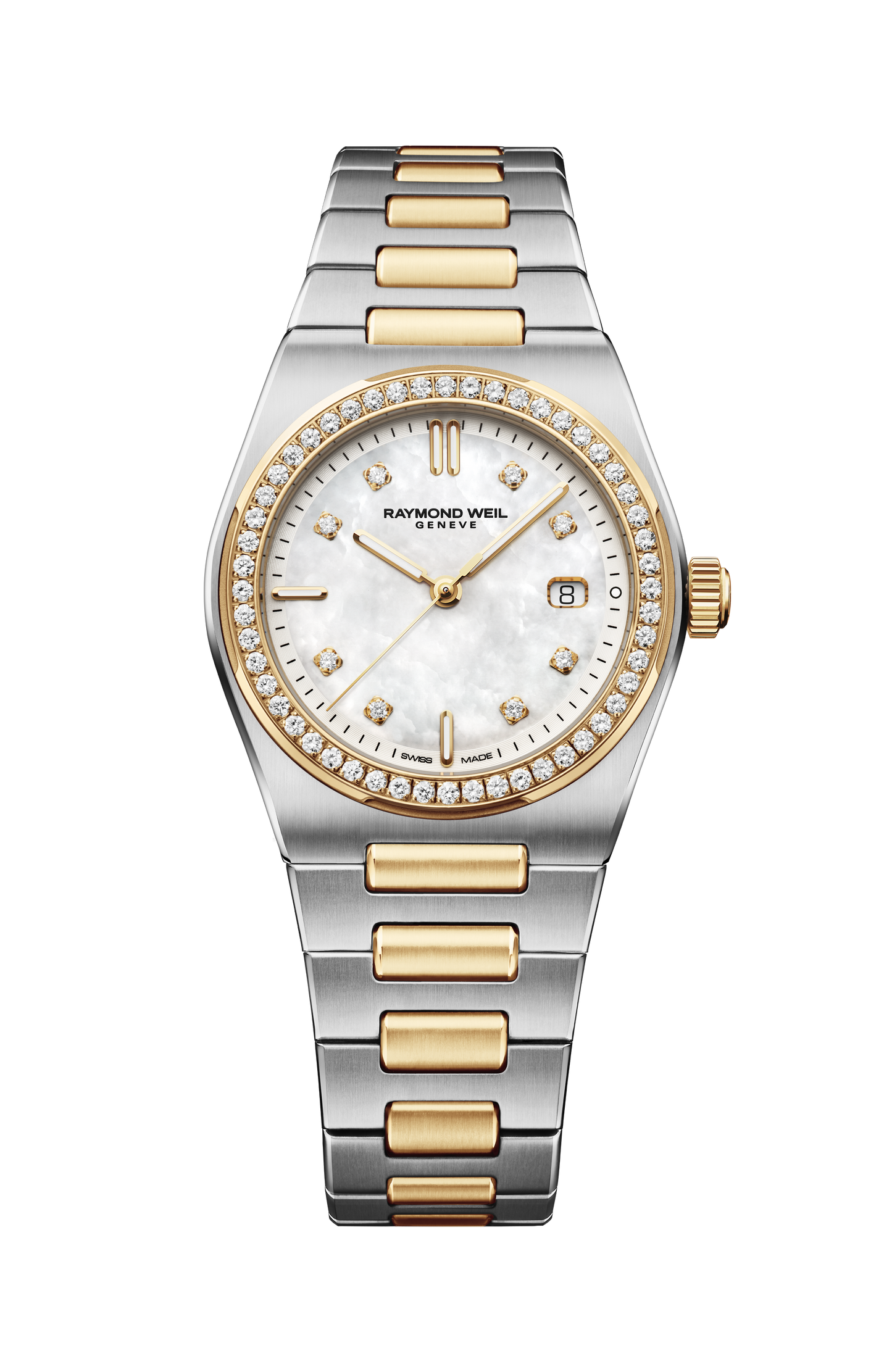 Montre A.R.T. à quartz et diamants bicolore à cadran nacre et bracelet intégré, 30 mm