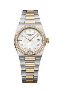 A.R.T. Quarzuhr mit Perlmuttzifferblatt, diamantbesetzter Lünette und integriertem, zweifarbigem Armband, 30 mm