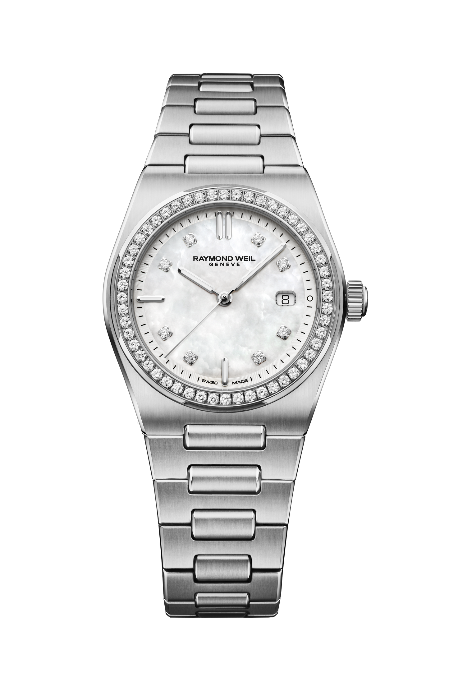 Montre A.R.T. à quartz et diamants en acier inoxydable à cadran nacre et bracelet intégré, 30 mm