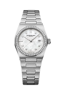 A.R.T. Quarzuhr mit Perlmuttzifferblatt, diamantbesetzter Lünette und integriertem Edelstahlarmband, 30 mm