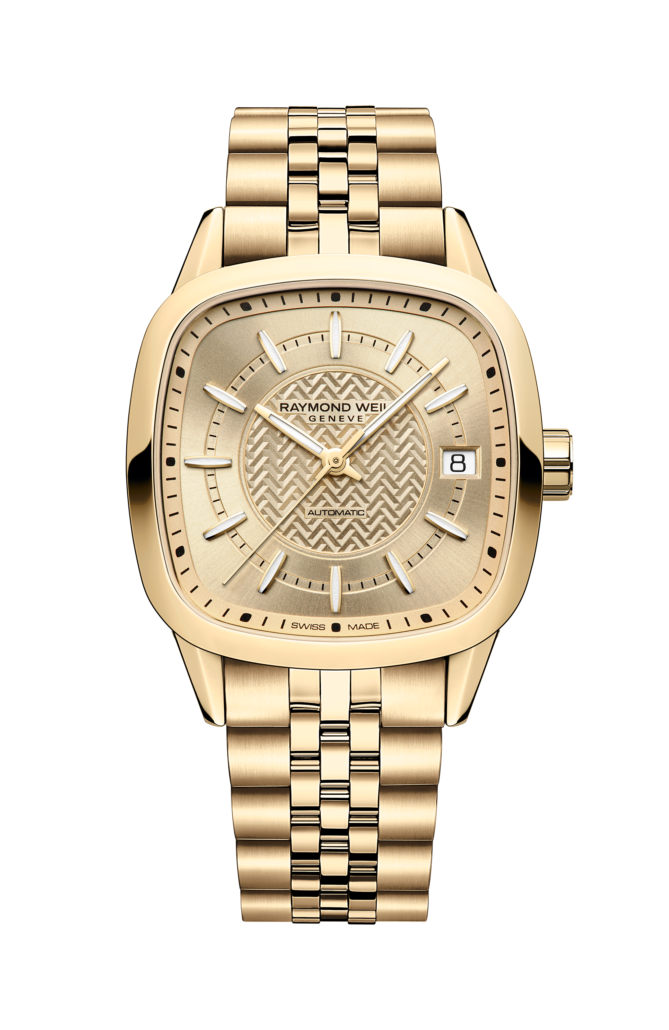 Freelancer Automatic Stainless Steel Yellow Gold PVD Cushion Shape Watch, 34 x 34 mm