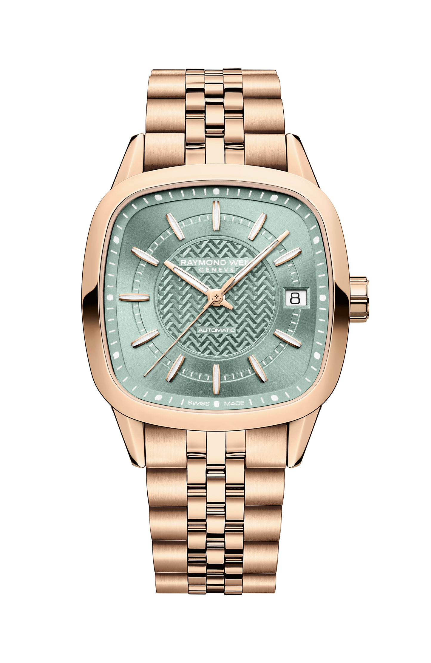 Freelancer Ladies Automatic Green Dial Rose Gold Bracelet Cushion Shape Watch, 34 x 34 mm