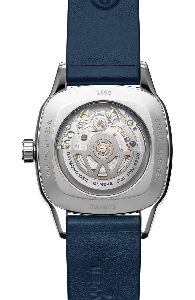 Freelancer Automatikuhr für Damen mit blauem Zifferblatt und Lederarmband, 34 x 34 mm