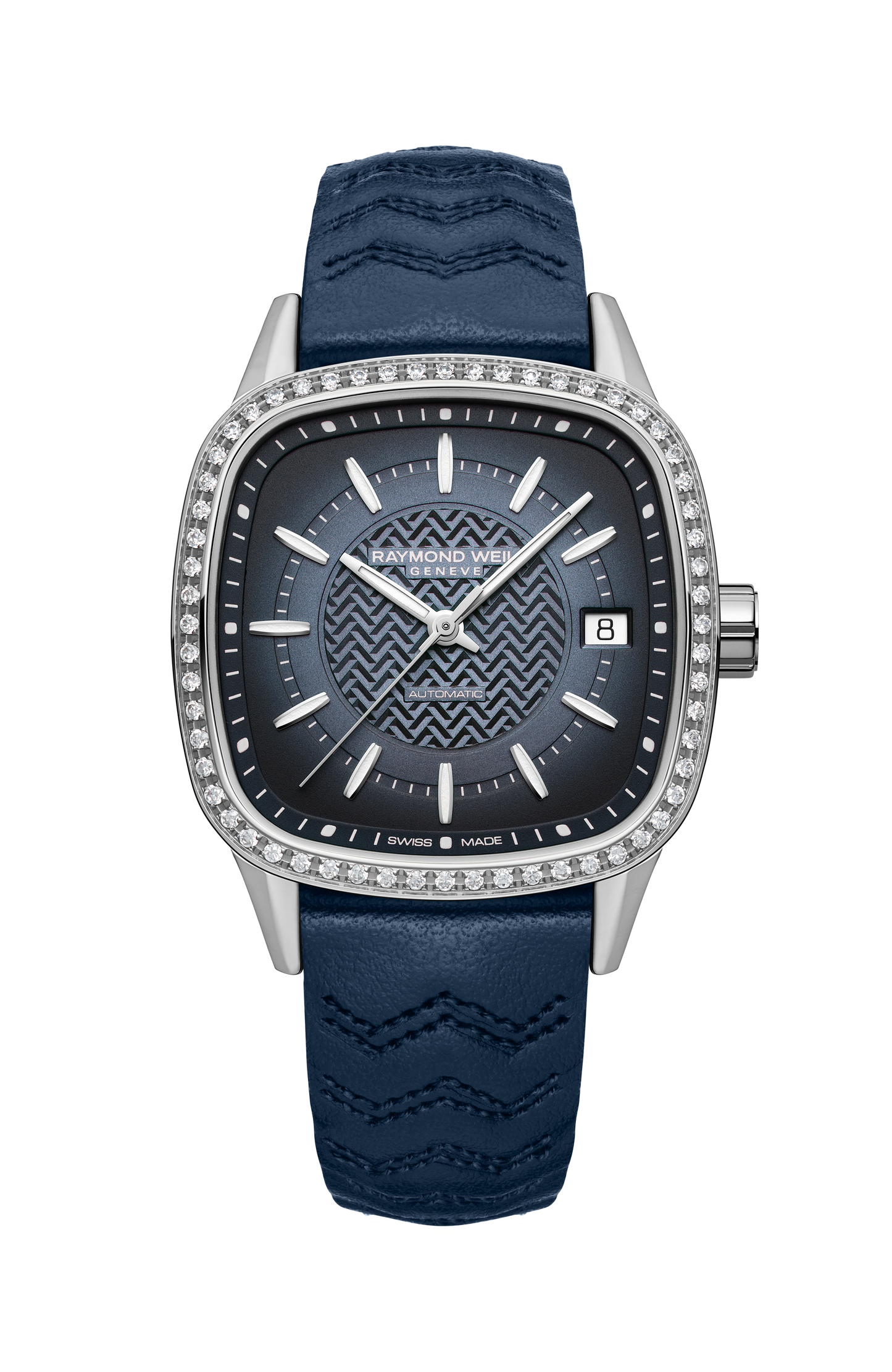 Freelancer Ladies Automatic Blue Dial Leather Cushion Shape Watch, 34 x 34 mm