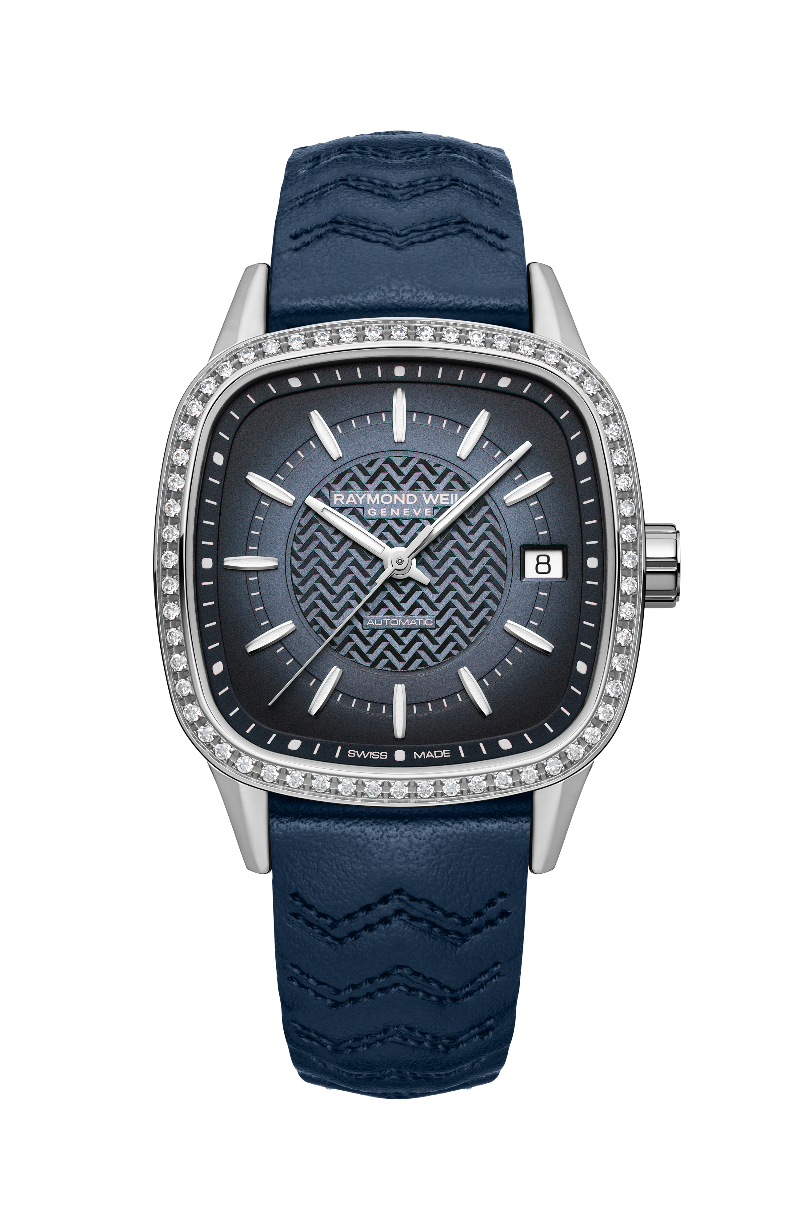 Freelancer Ladies Automatic Blue Dial Leather Cushion Shape Watch, 34 x 34 mm