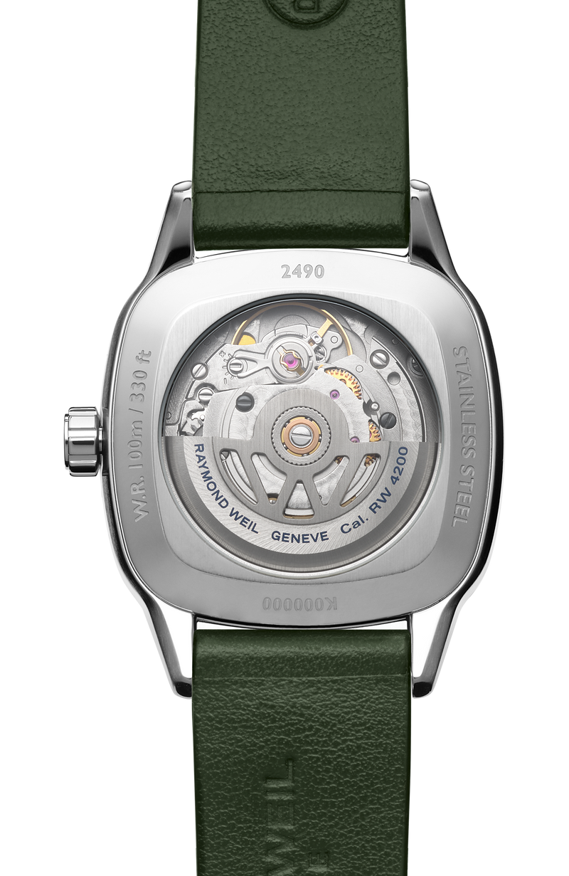 Freelancer Ladies Automatic Green Dial Leather Cushion Shape Watch, 34 x 34 mm