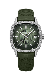 Freelancer Ladies Automatic Green Dial Leather Cushion Shape Watch, 34 x 34 mm