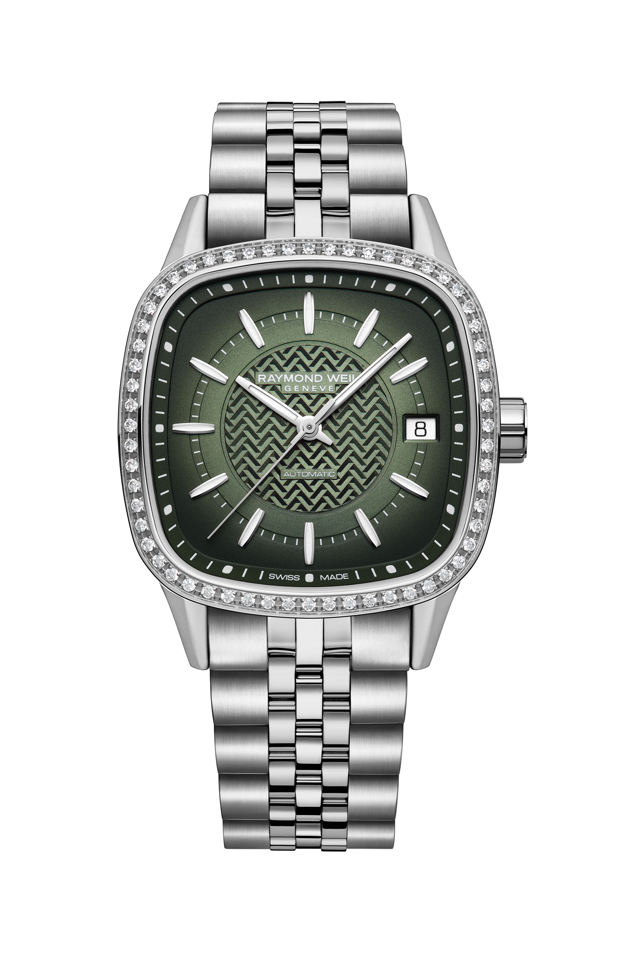 Freelancer Ladies Automatic Green Dial Bracelet Cushion Shape Watch, 34 x 34 mm