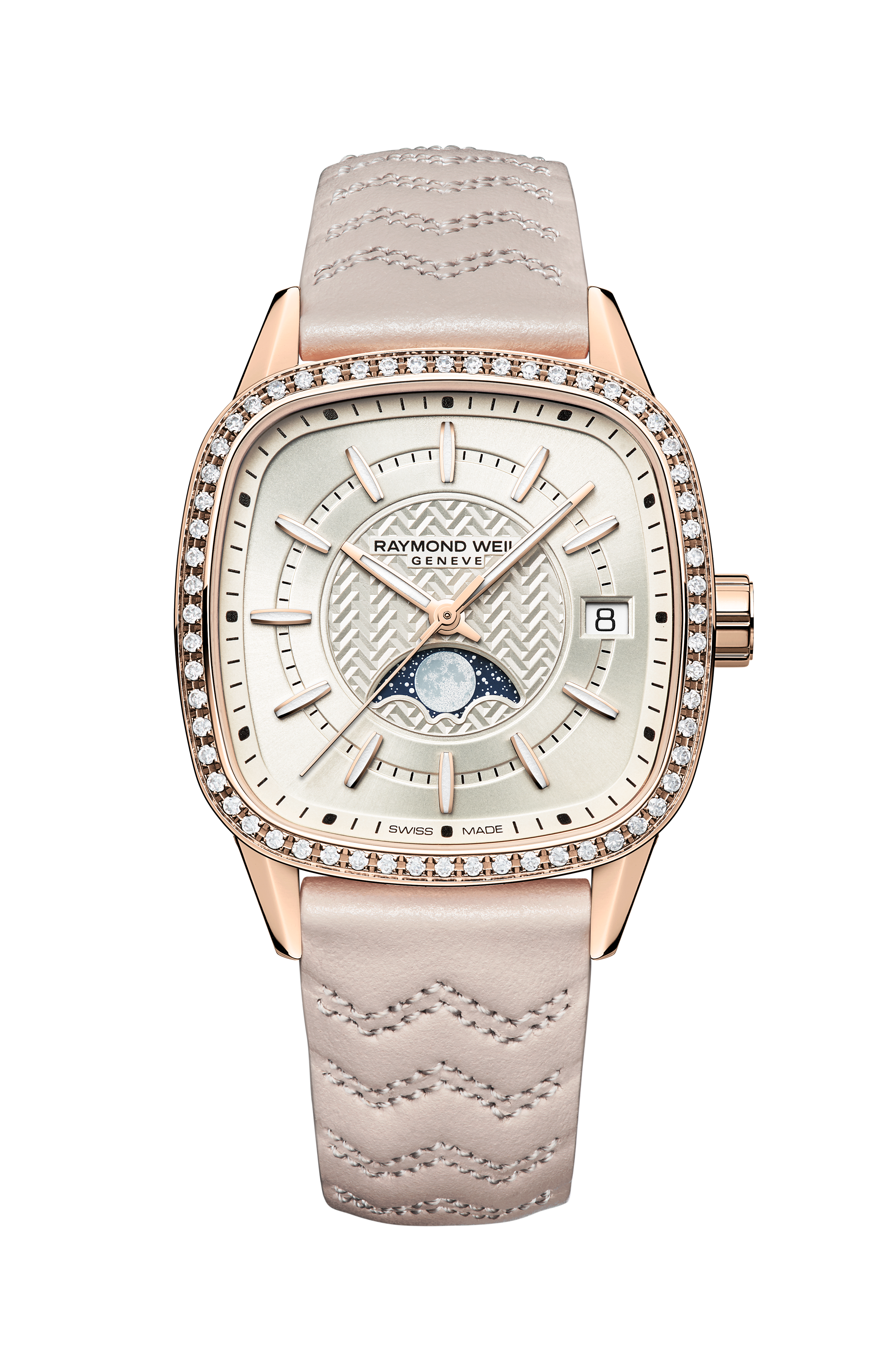 Freelancer Automatic Moon Phase and Leather Strap Cushion Shape Watch, 34 x 34 mm