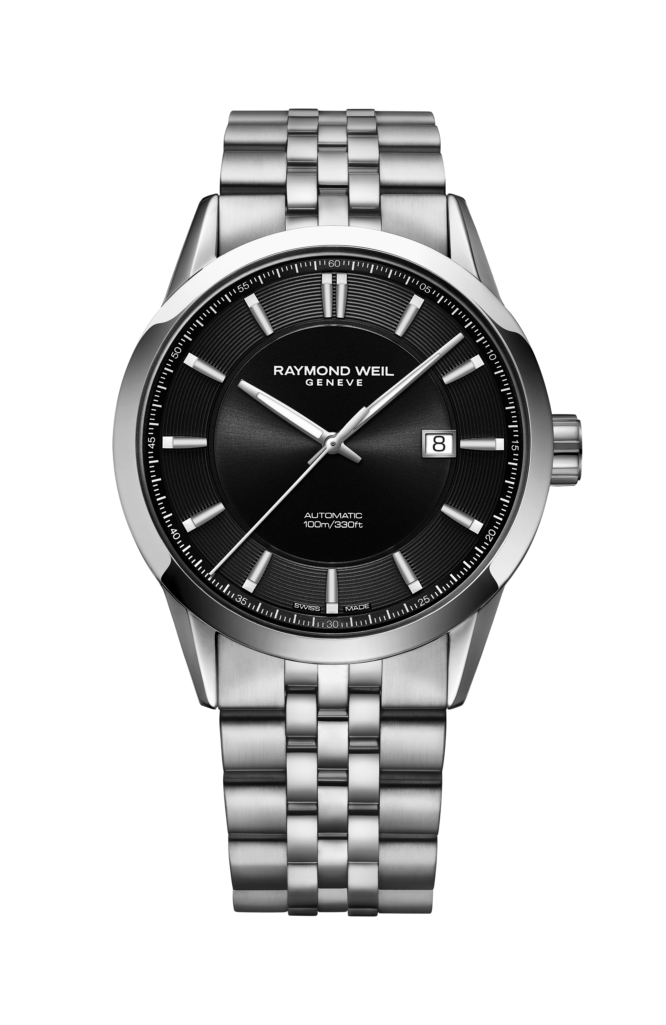 Freelancer Men's Automatic Black Dial Stainless Steel Bracelet Watch, 42 mm