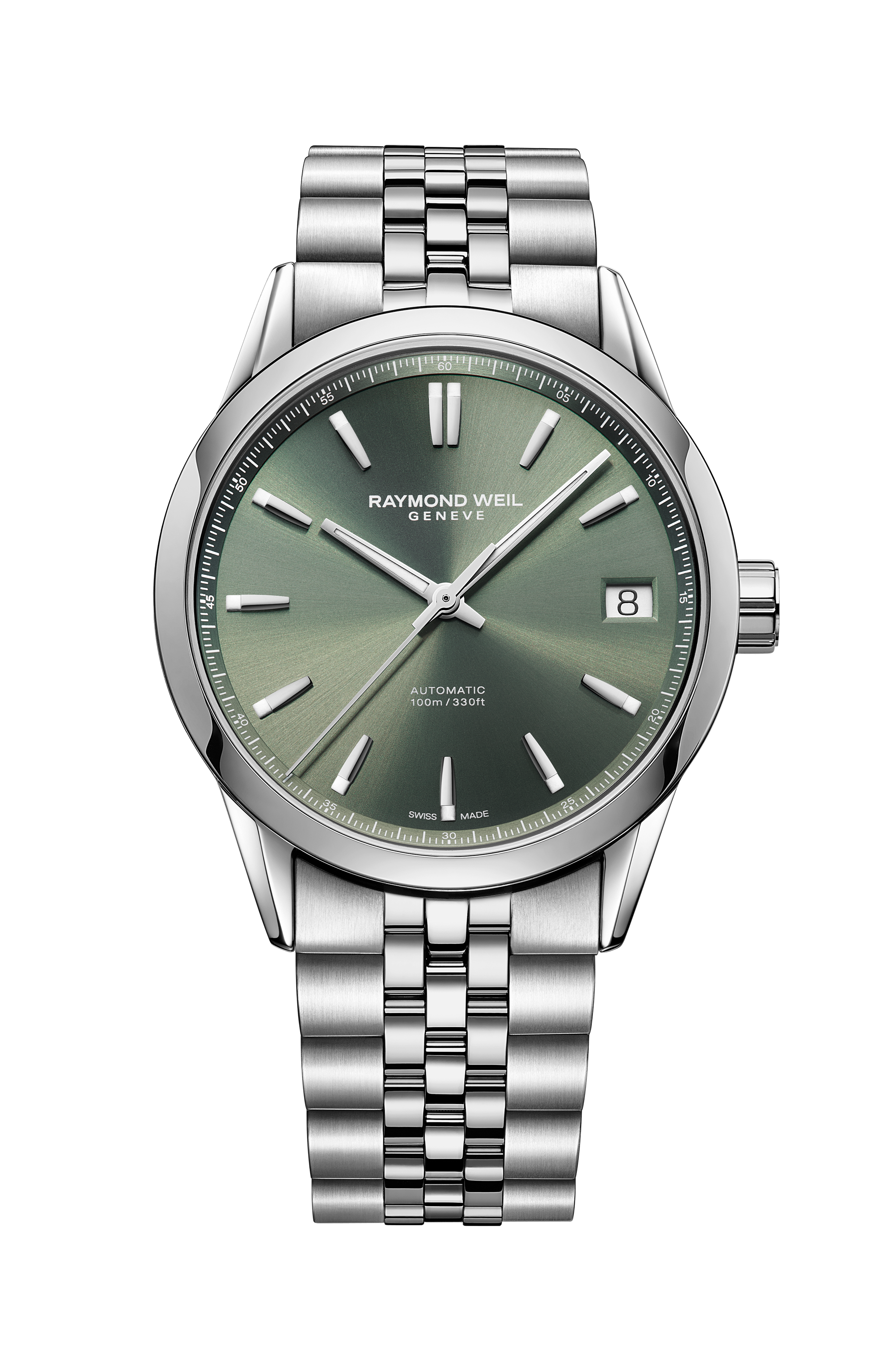 Freelancer Automatikuhr für Herren mit grünem Zifferblatt und Edelstahlarmband, 40 mm