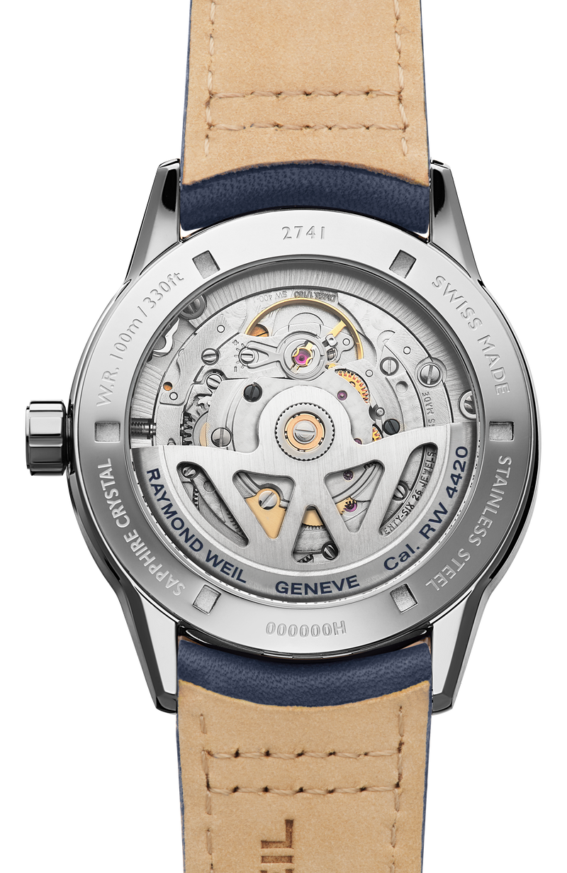 Montre automatique en acier inoxydable à cadran blanc et bracelet cuir, 40 mm
