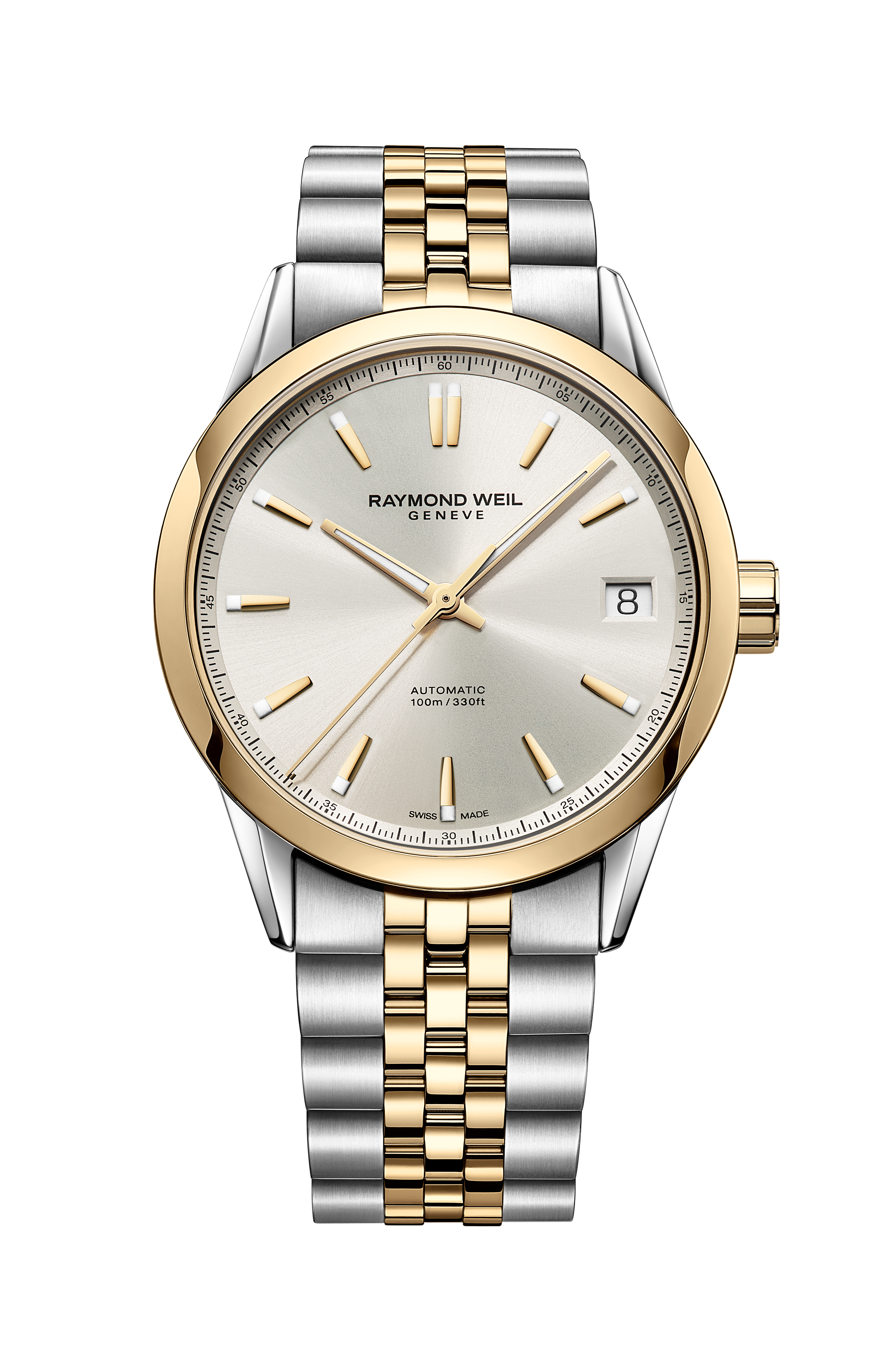 Freelancer klassische zweifarbige Automatikuhr für Herren in Gelbgold mit Datumsanzeige, 40 mm