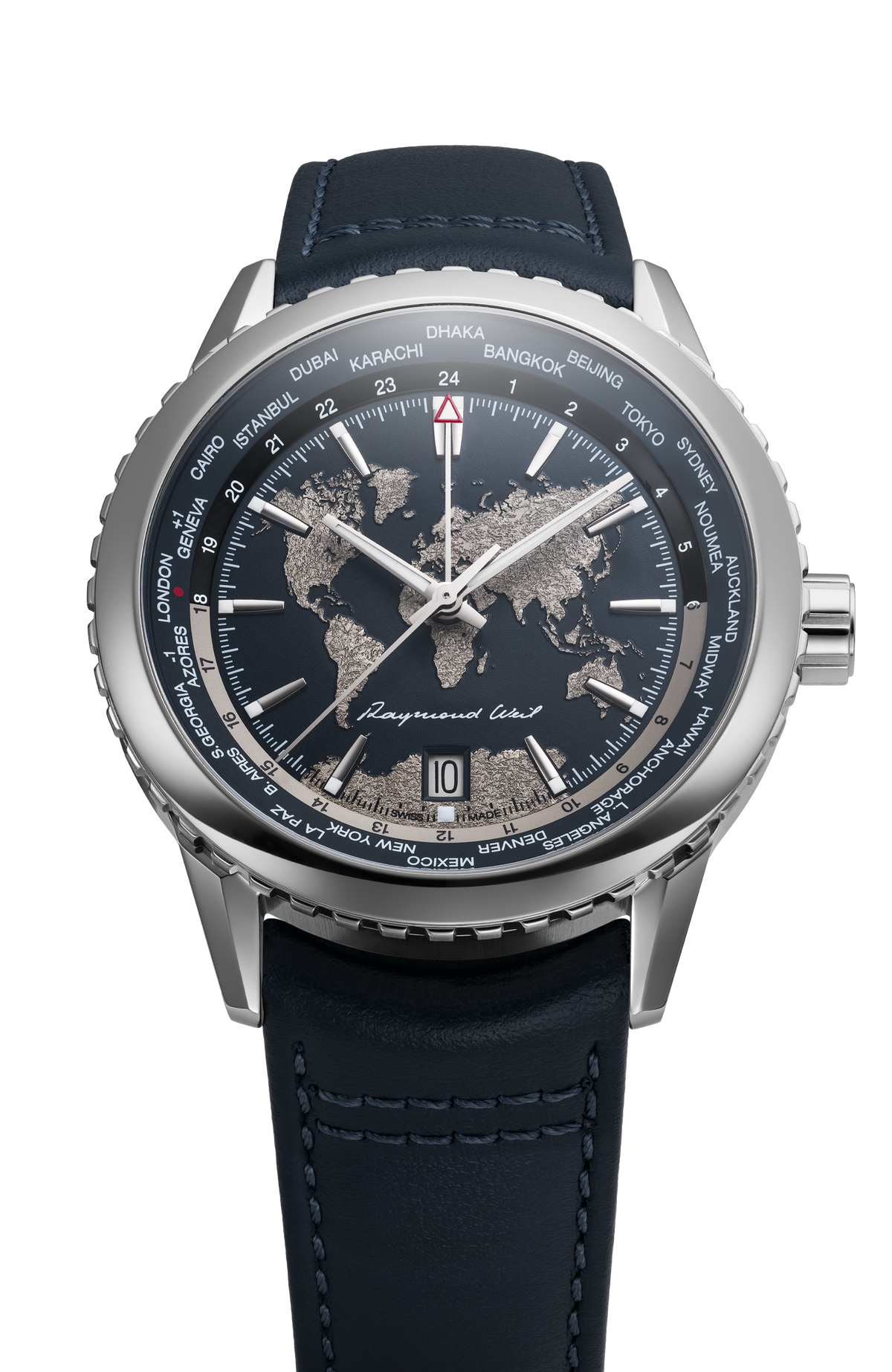 Freelancer Men's World-Traveller GMT Blue Dial Leather Automatic Watch, 40 mm