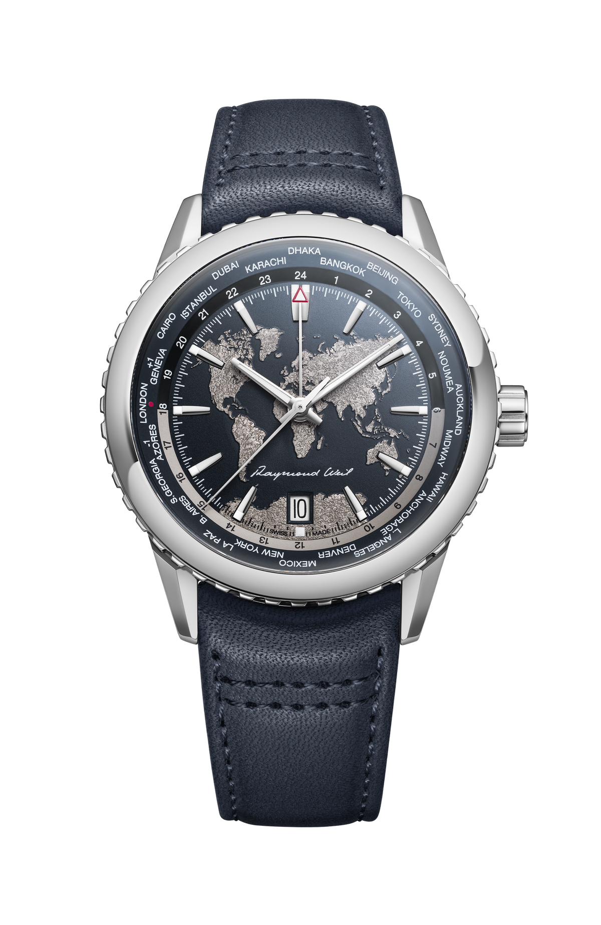 Freelancer Men's World-Traveller GMT Blue Dial Leather Automatic Watch, 40 mm