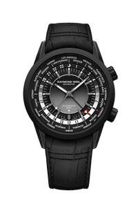 Freelancer Men's GMT Worldtimer Black Leather Automatic Watch, 41 mm
