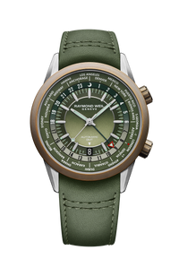 Freelancer Men's GMT Worldtimer Green Leather Automatic Watch, 41 mm