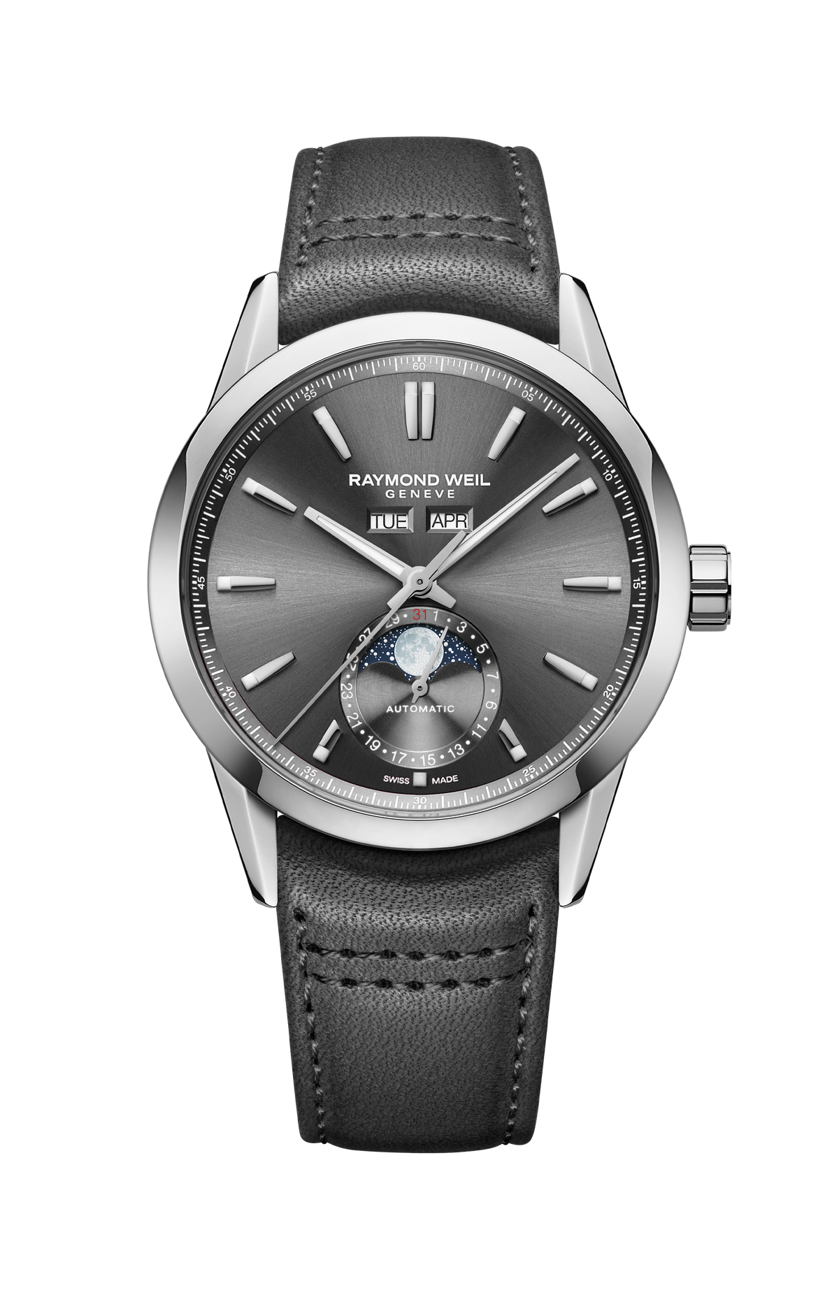Freelancer Automatic Complete Calendar Anthracite Grey Dial Leather Strap Watch, 40 mm