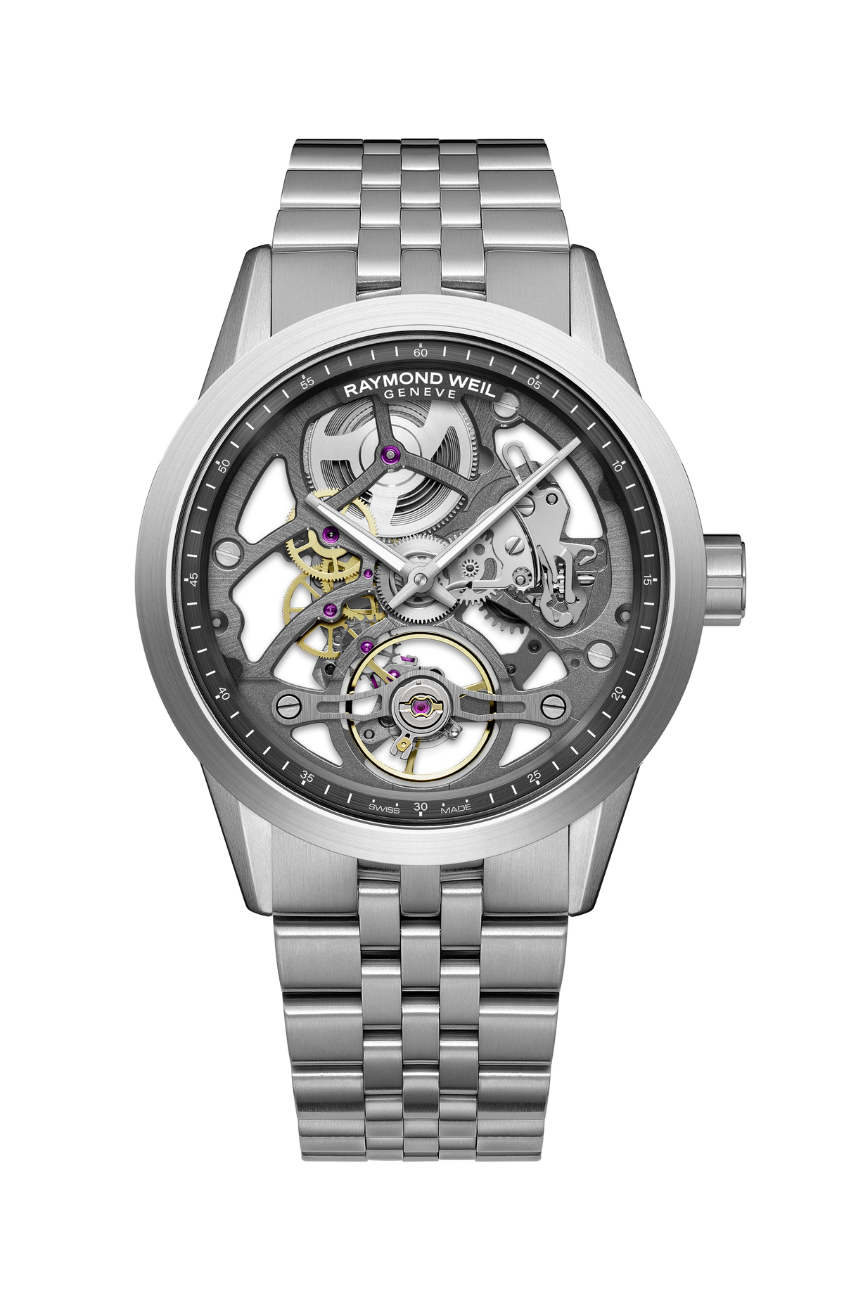 Montre automatique squelette anthracite Freelancer Calibre RW1212 en acier pour homme, 40 mm