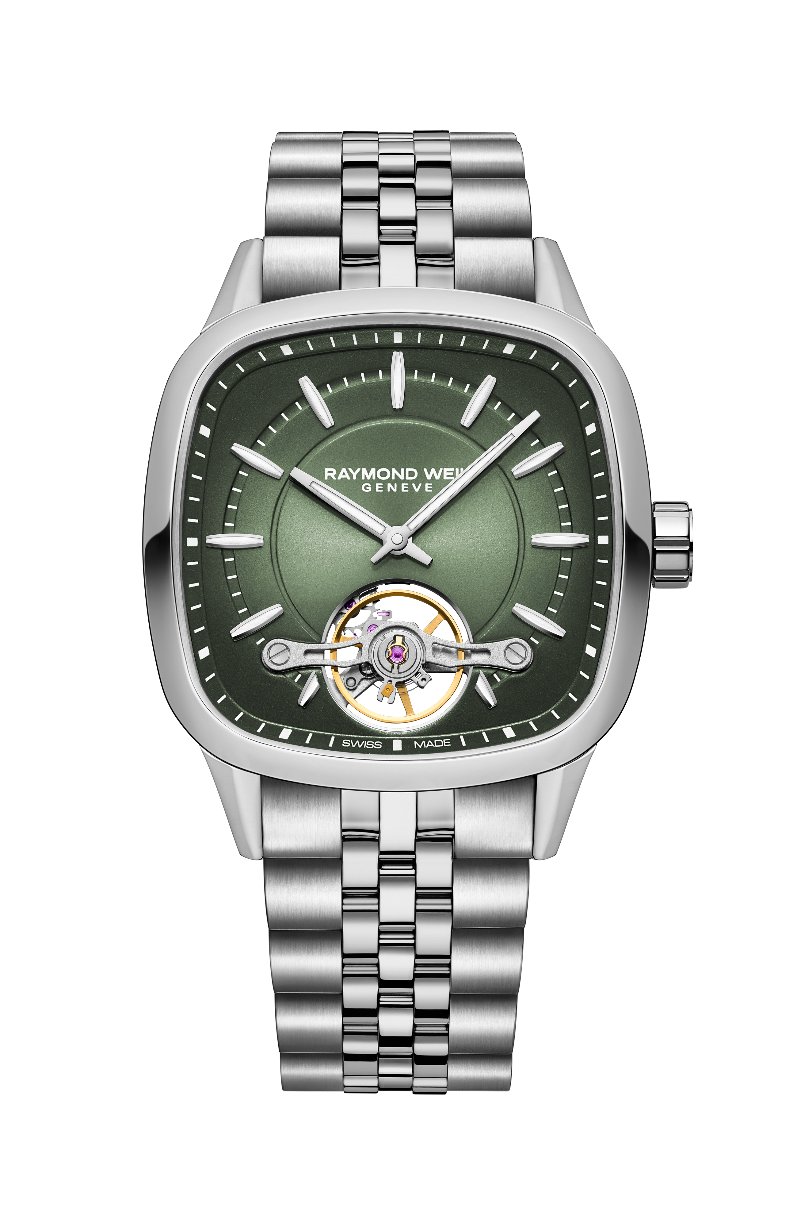 Freelancer Calibre RW1212 Men’s Automatic Green Steel Cushion Shape Watch, 40 x 40 mm