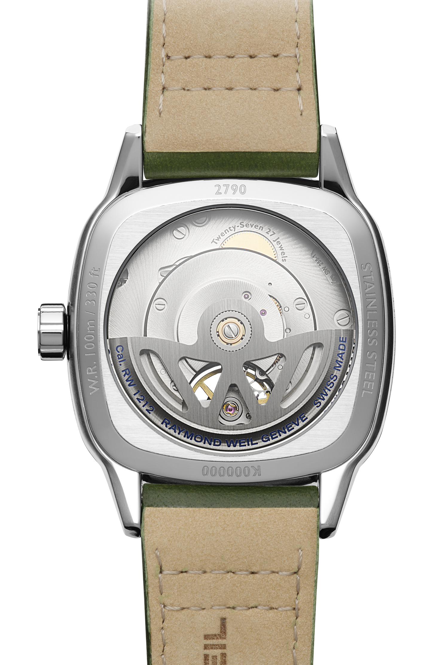 Freelancer Calibre RW1212 Men’s Automatic Green Leather Strap Cushion Shape Watch, 40 x 40 mm