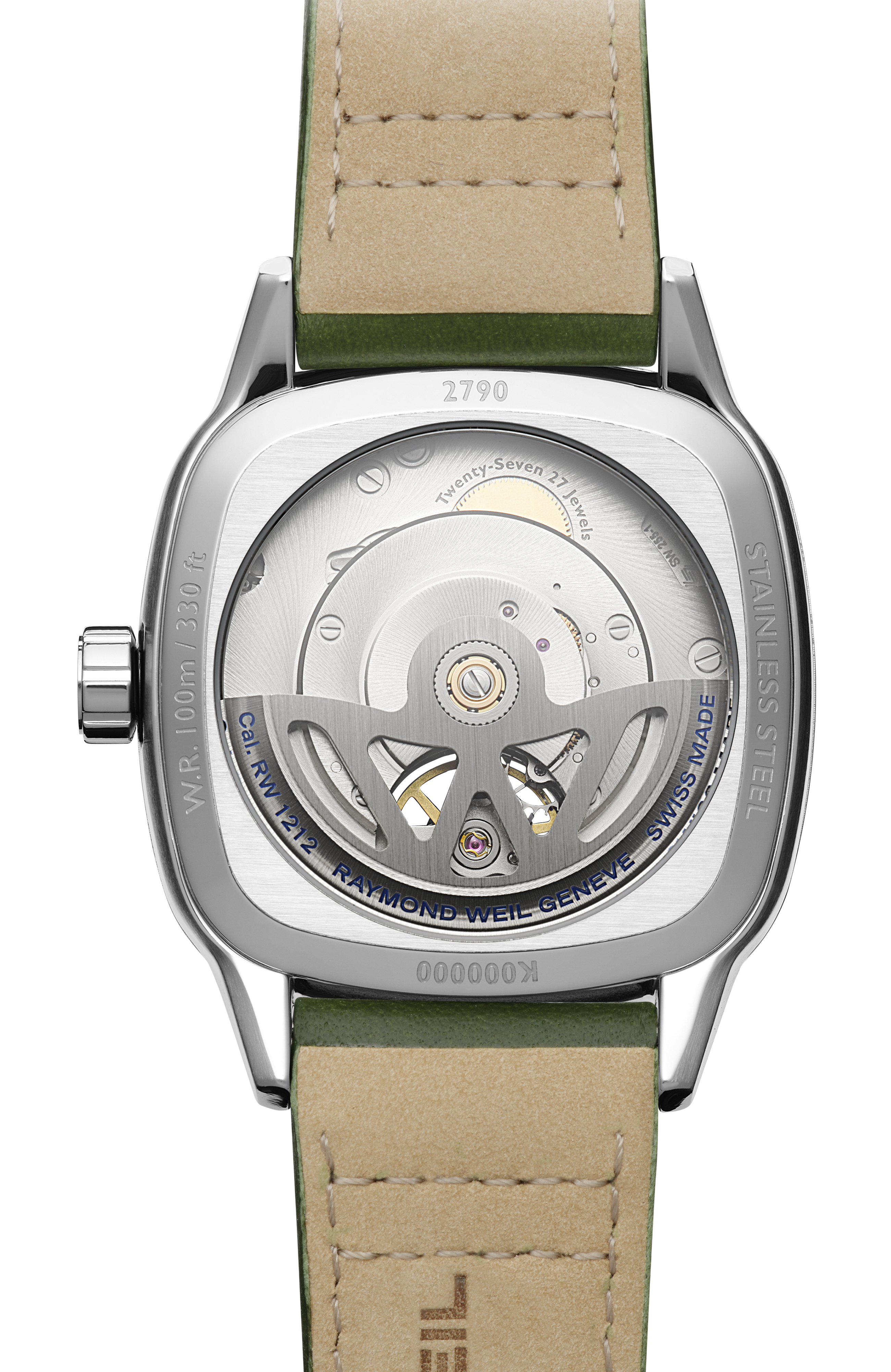 Freelancer Calibre RW1212 Men’s Automatic Green Leather Strap Cushion Shape Watch, 40 x 40 mm