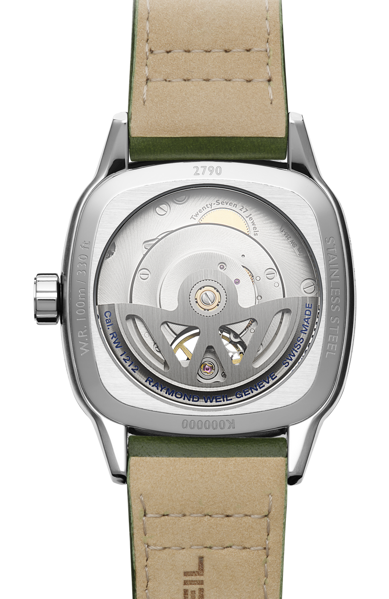 Freelancer Calibre RW1212 Men’s Automatic Green Leather Strap Cushion Shape Watch, 40 x 40 mm