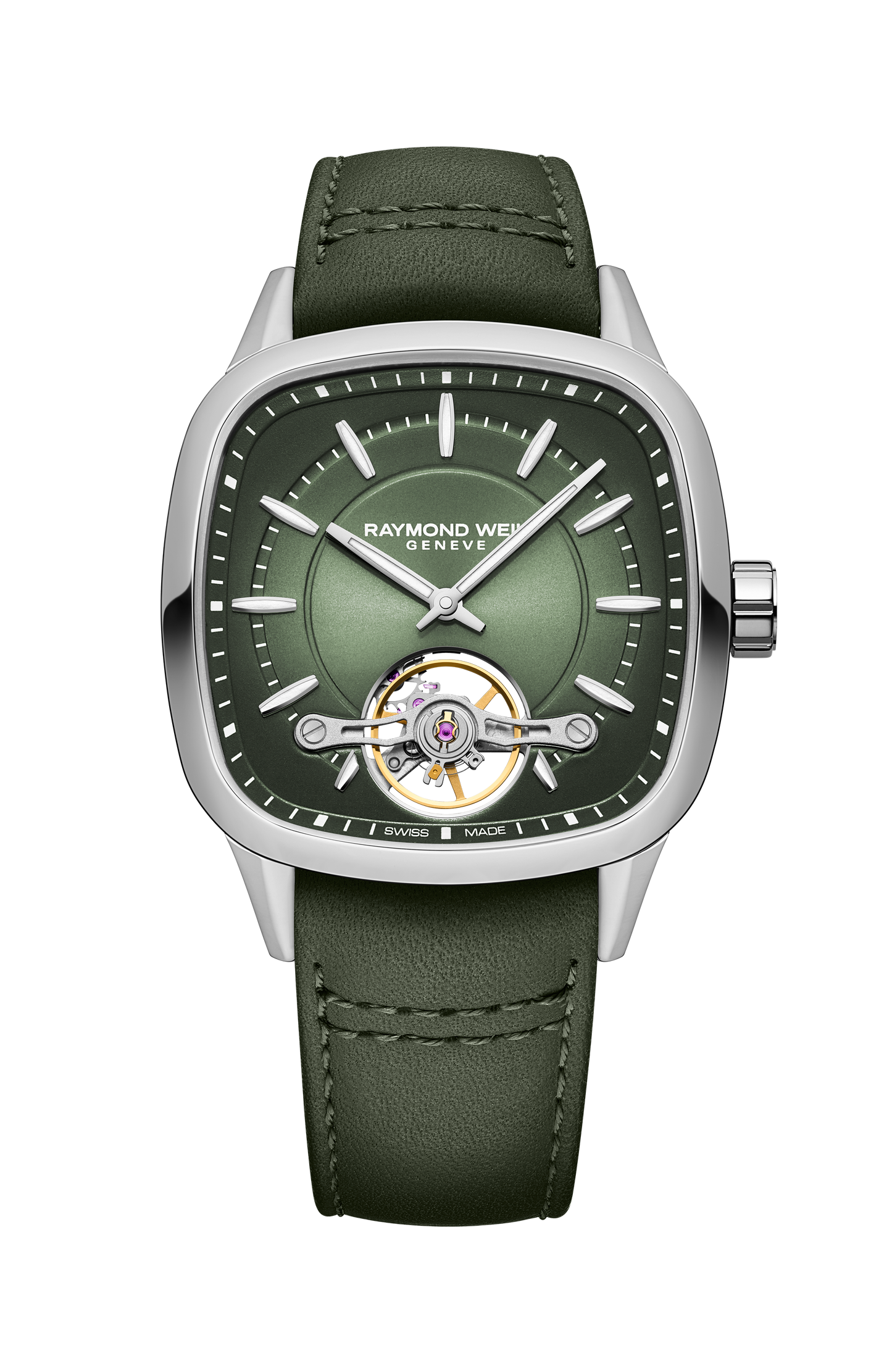 Freelancer Calibre RW1212 Men’s Automatic Green Leather Strap Cushion Shape Watch, 40 x 40 mm