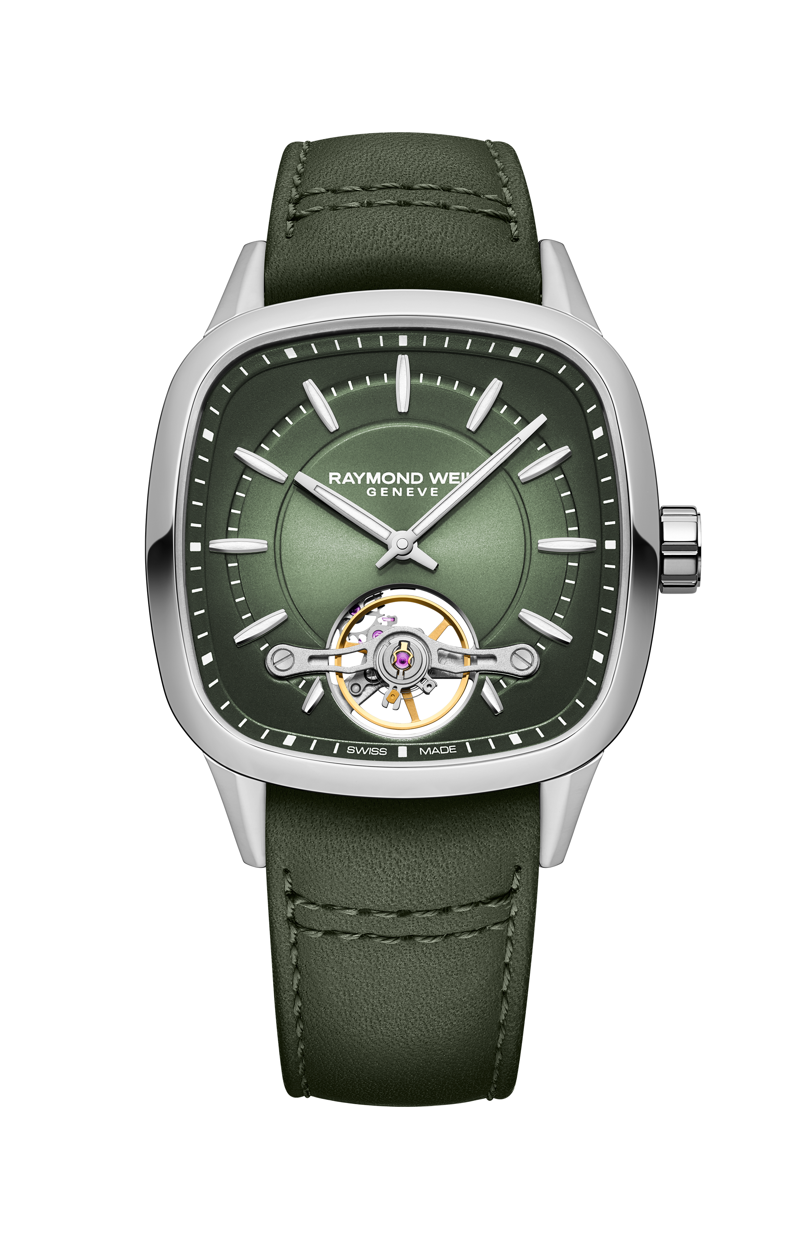 Freelancer Calibre RW1212 Men’s Automatic Green Leather Strap Cushion Shape Watch, 40 x 40 mm