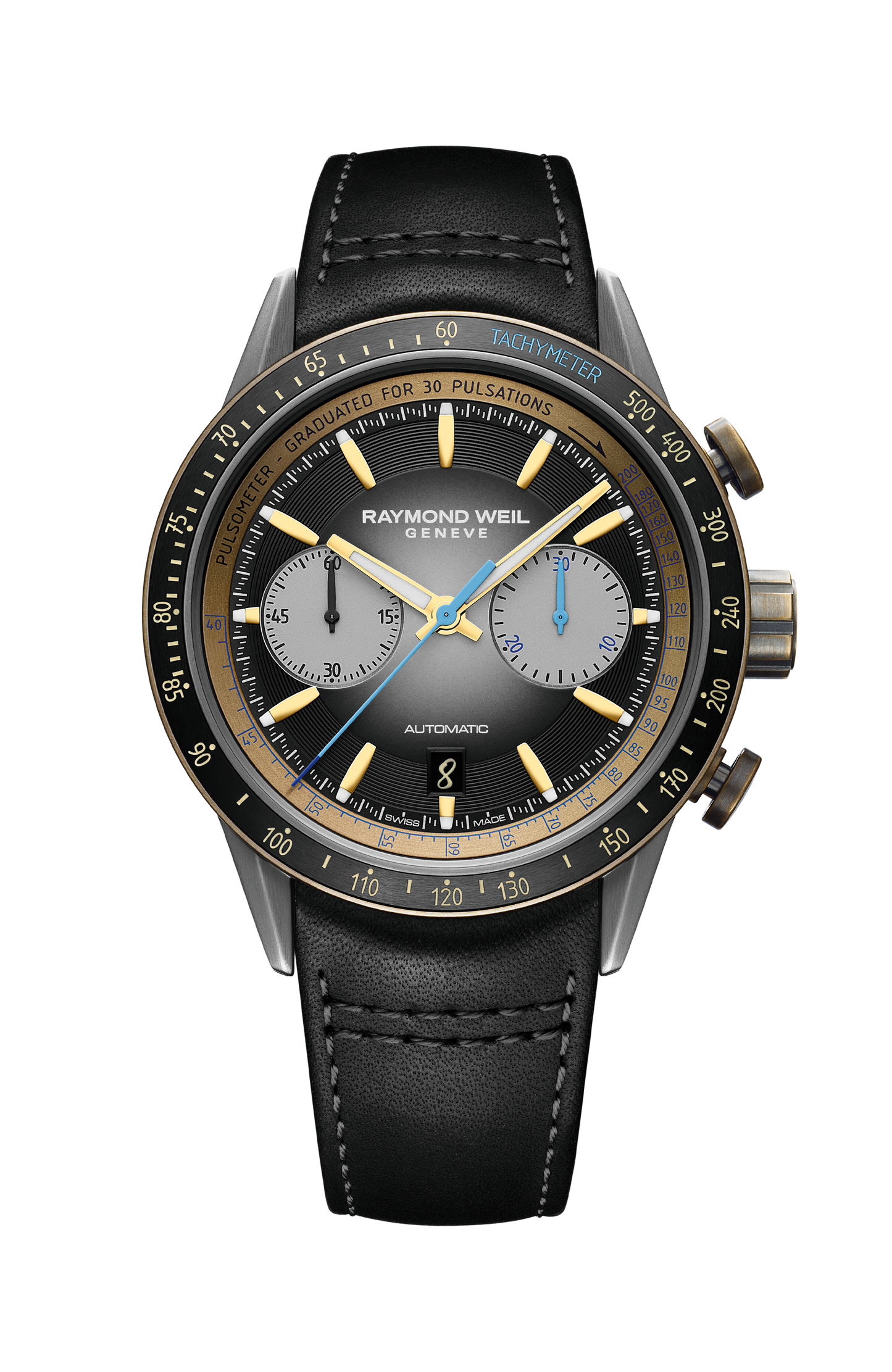 Freelancer Men's Automatic Chronograph Bi-compax Bronze and Titanium Leather Watch, 43 mm