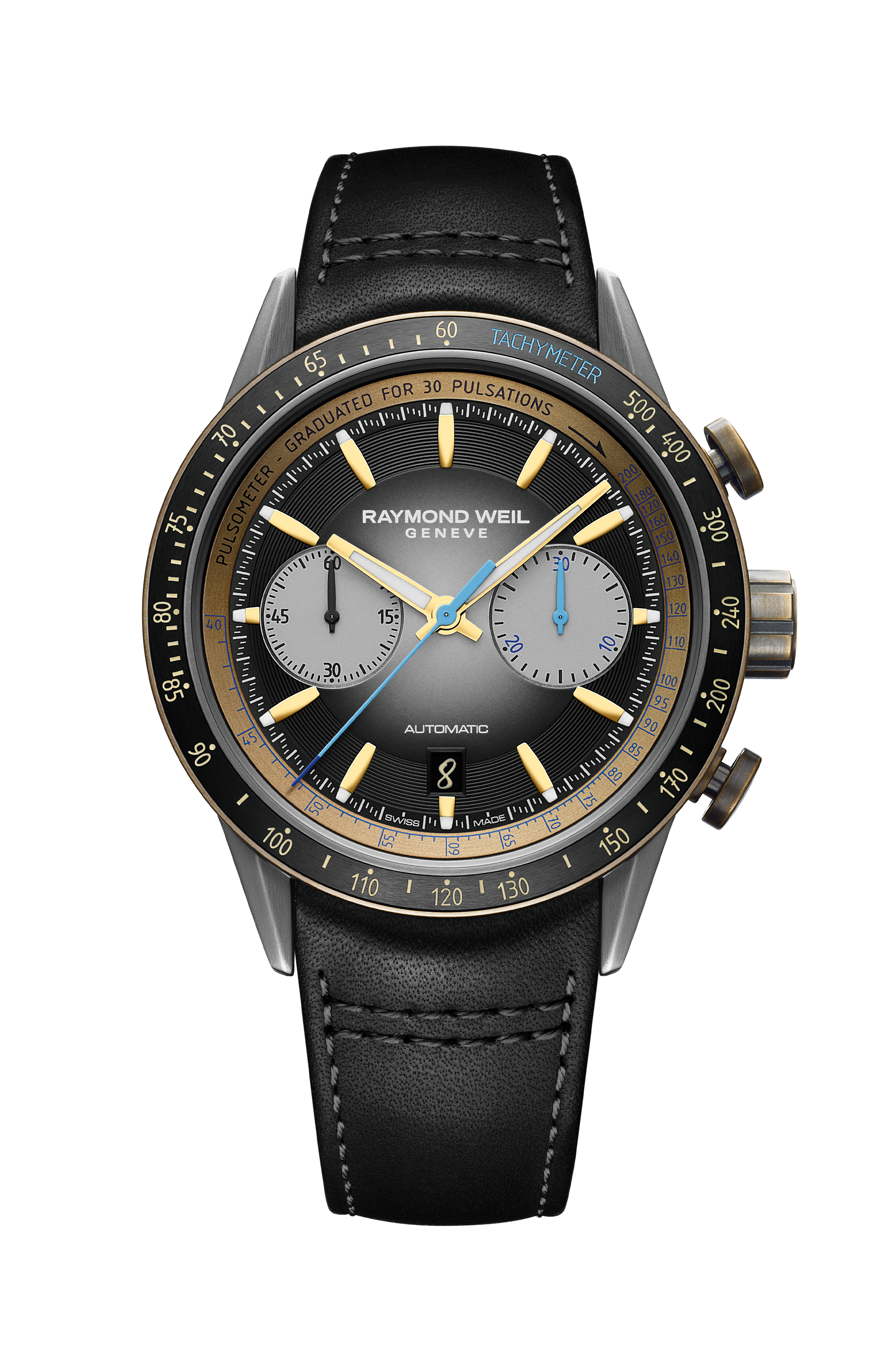 Freelancer Men's Automatic Chronograph Bi-compax Bronze and Titanium Leather Watch, 43 mm