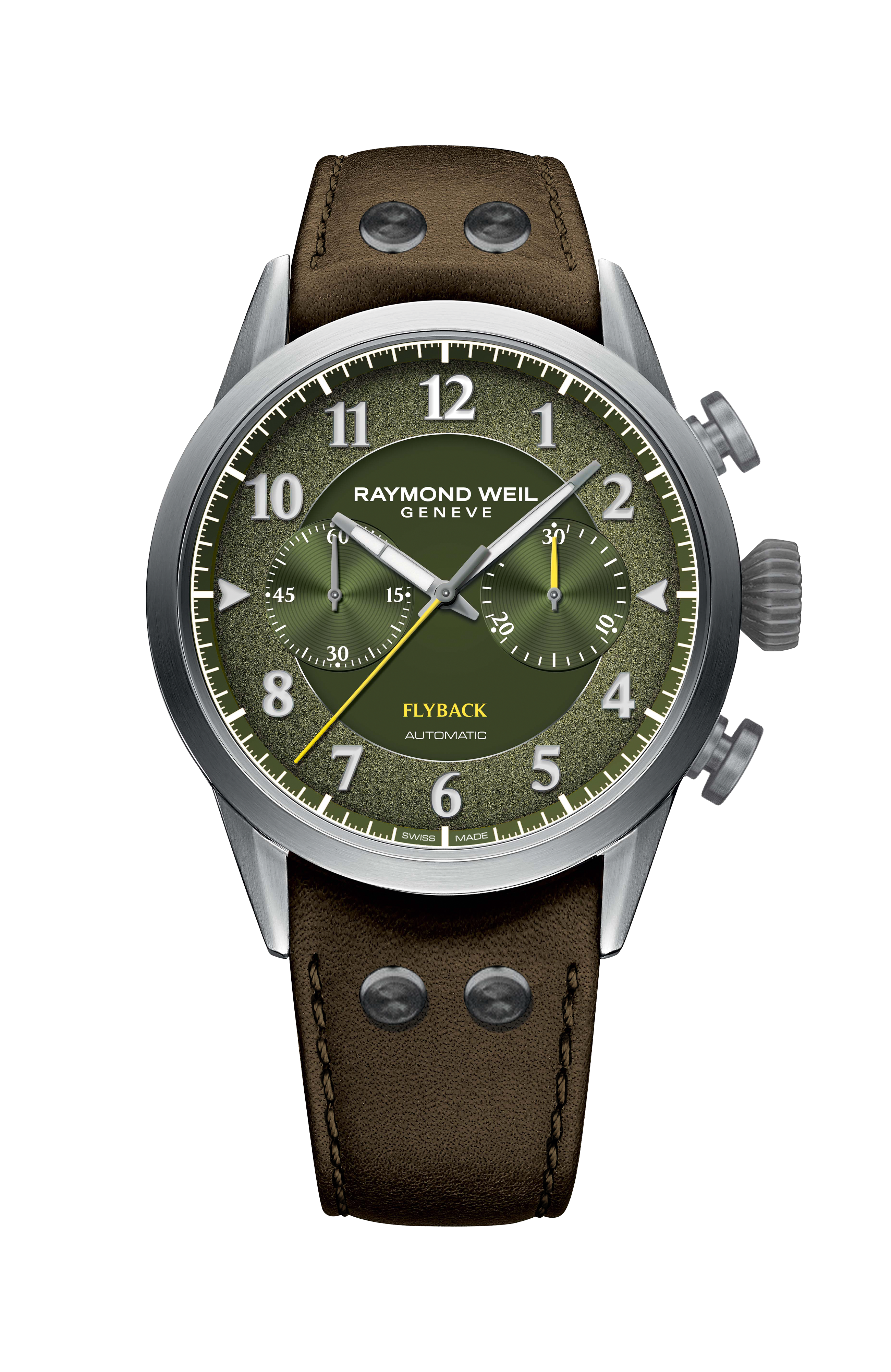 Freelancer Men's Pilot Flyback Chronograph Leather Automatic Watch, 42 mm