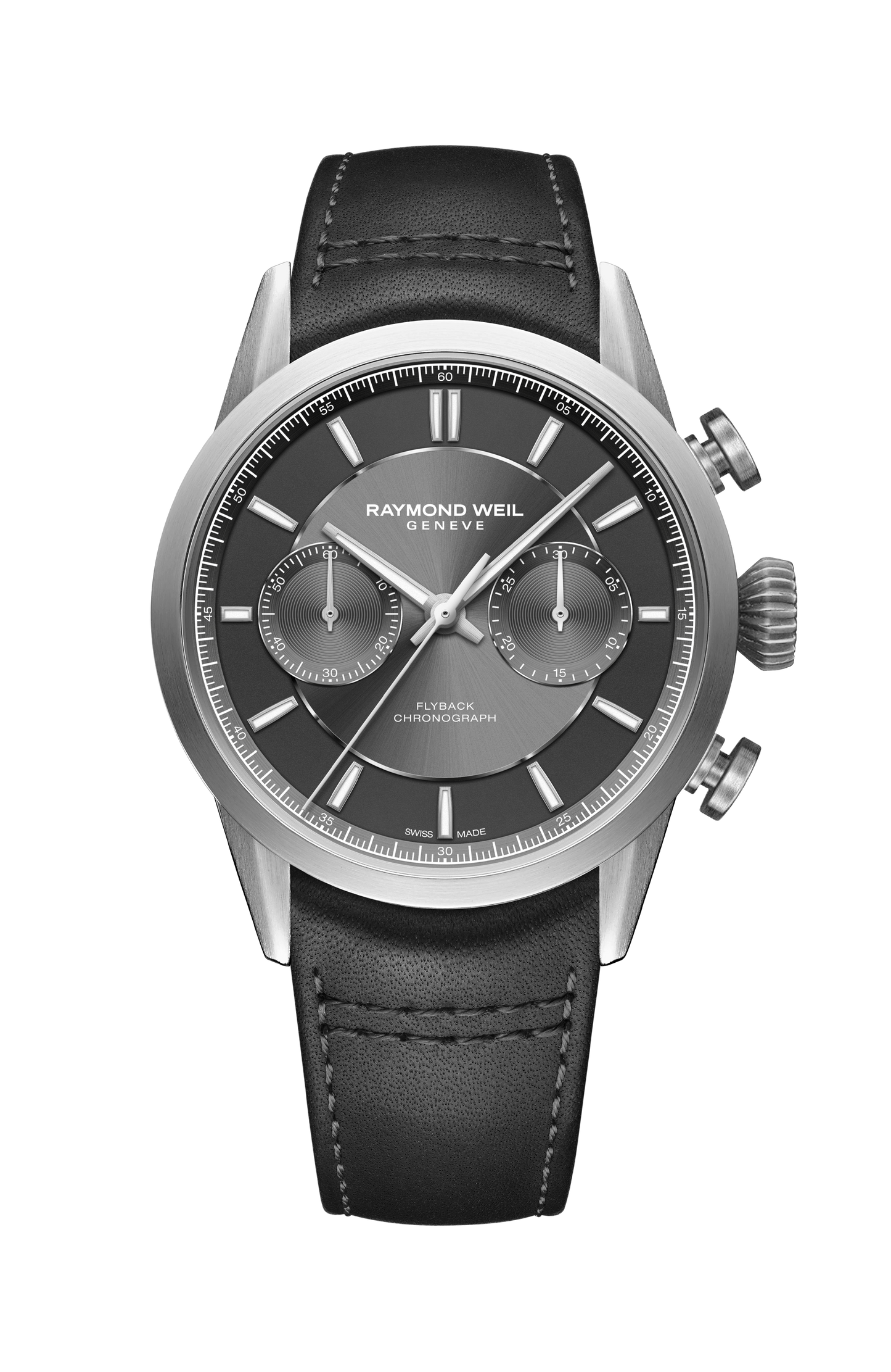 Freelancer Men's Pilot Flyback Chronograph Leather Automatic Grey Dial Watch, 42 mm