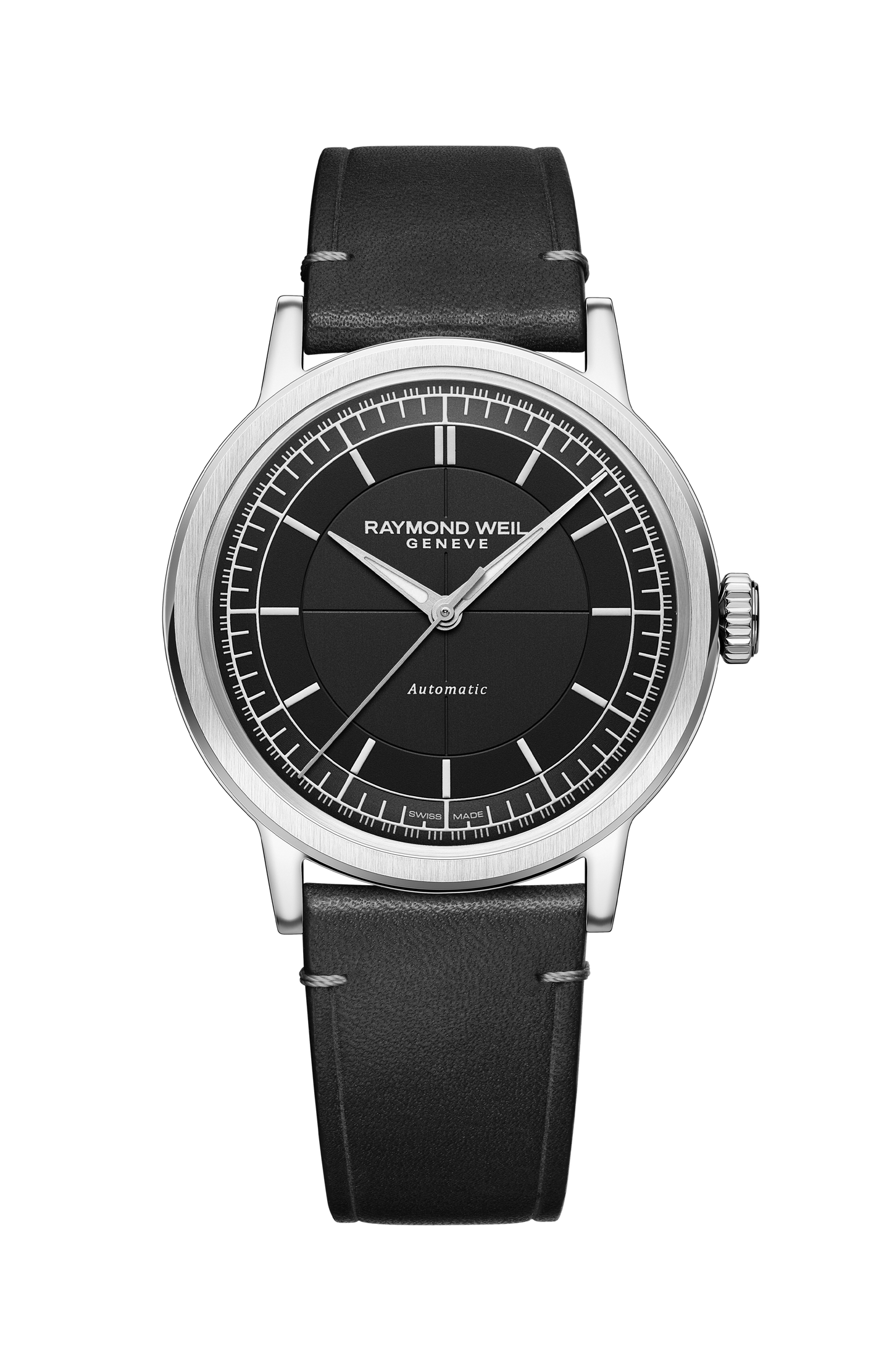 Millesime Men's Automatic Black Leather Strap Watch, 39 mm