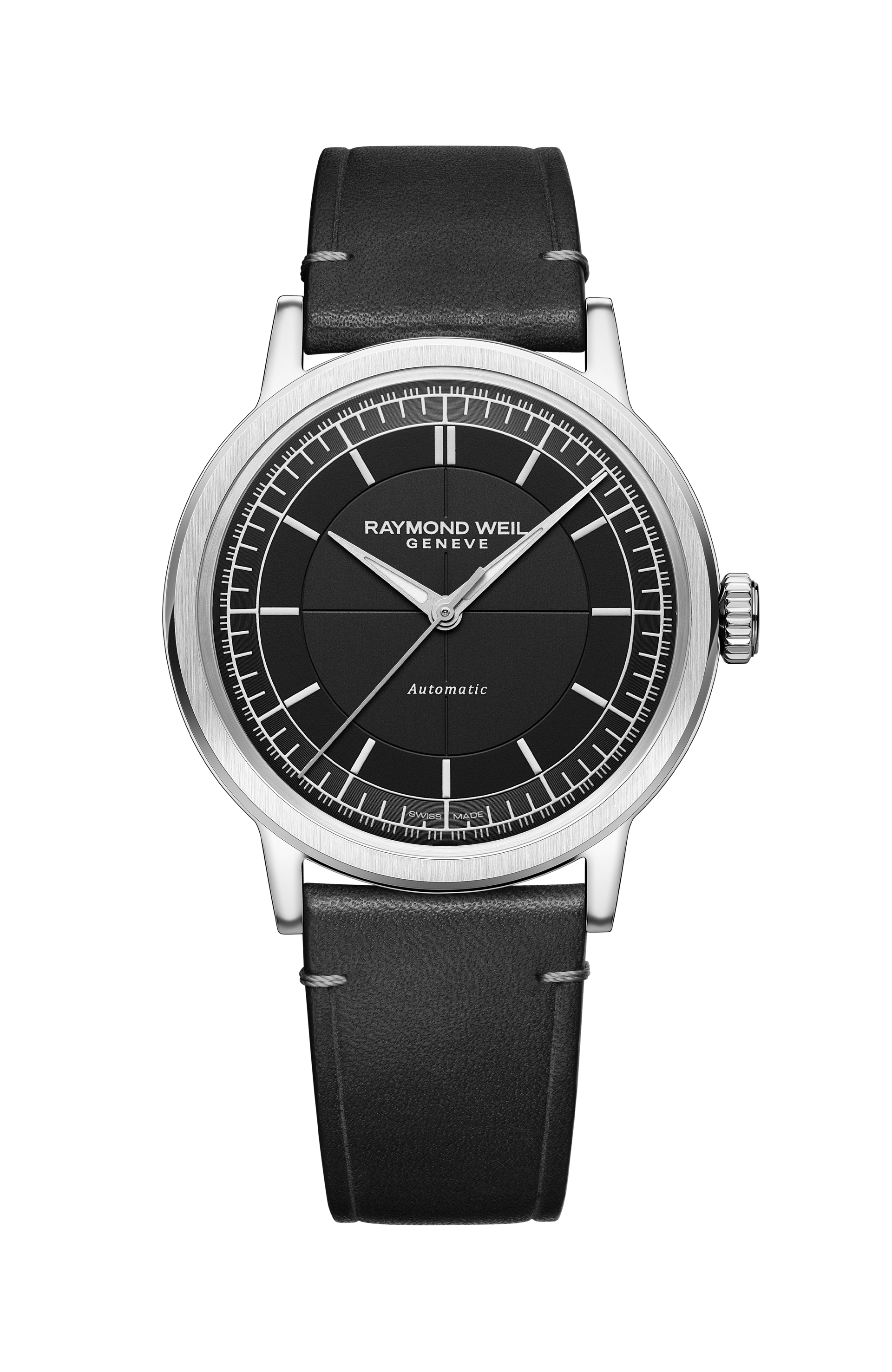 Men's Automatic Black Leather Strap Watch Millesime RAYMOND WEIL