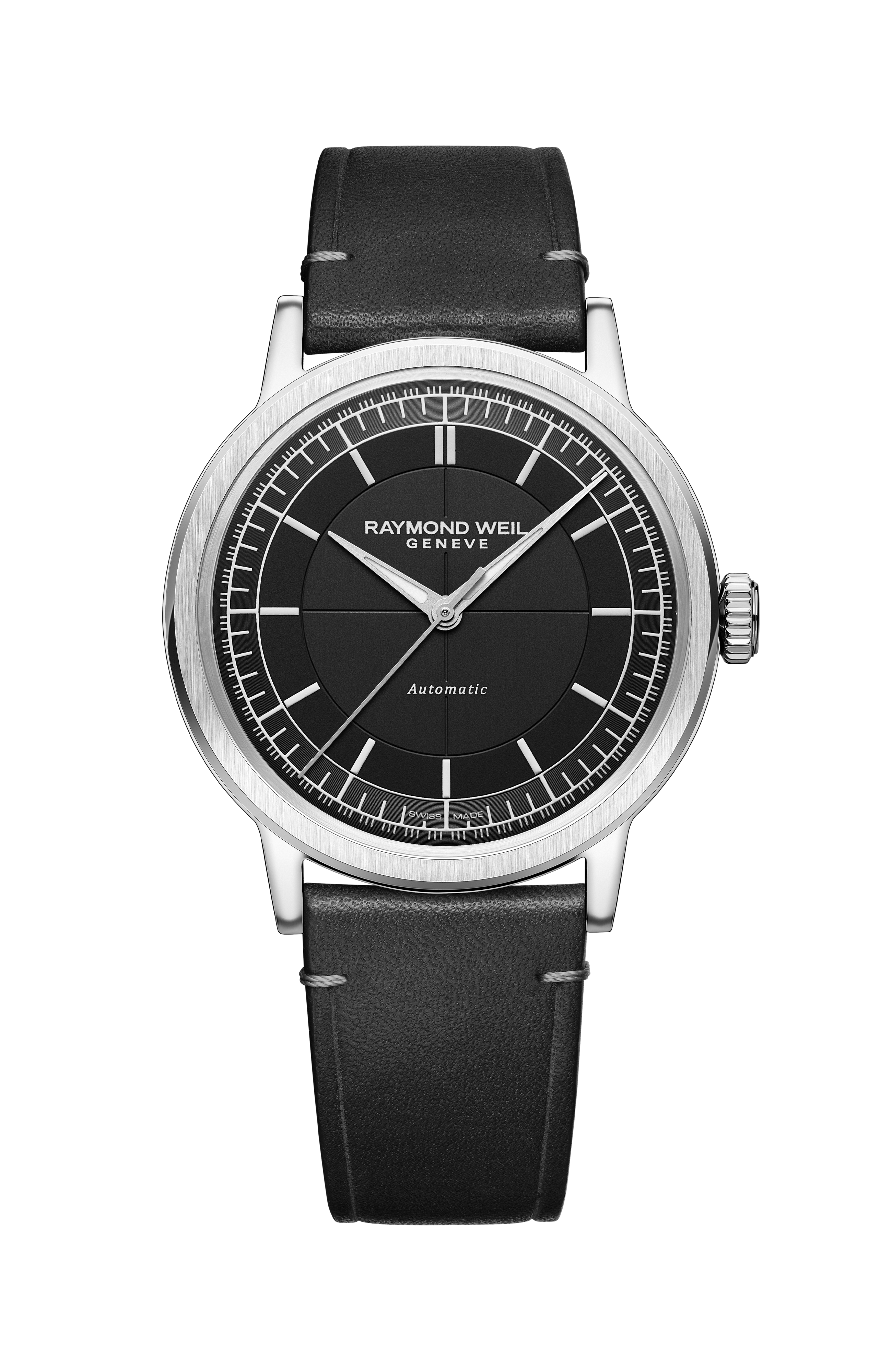 Millesime Men's Automatic Black Leather Strap Watch, 39 mm