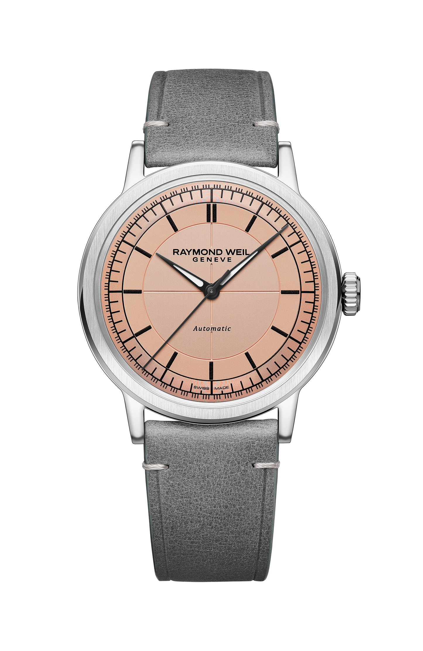Millesime Men's Automatic Grey Leather Strap Watch, 39 mm
