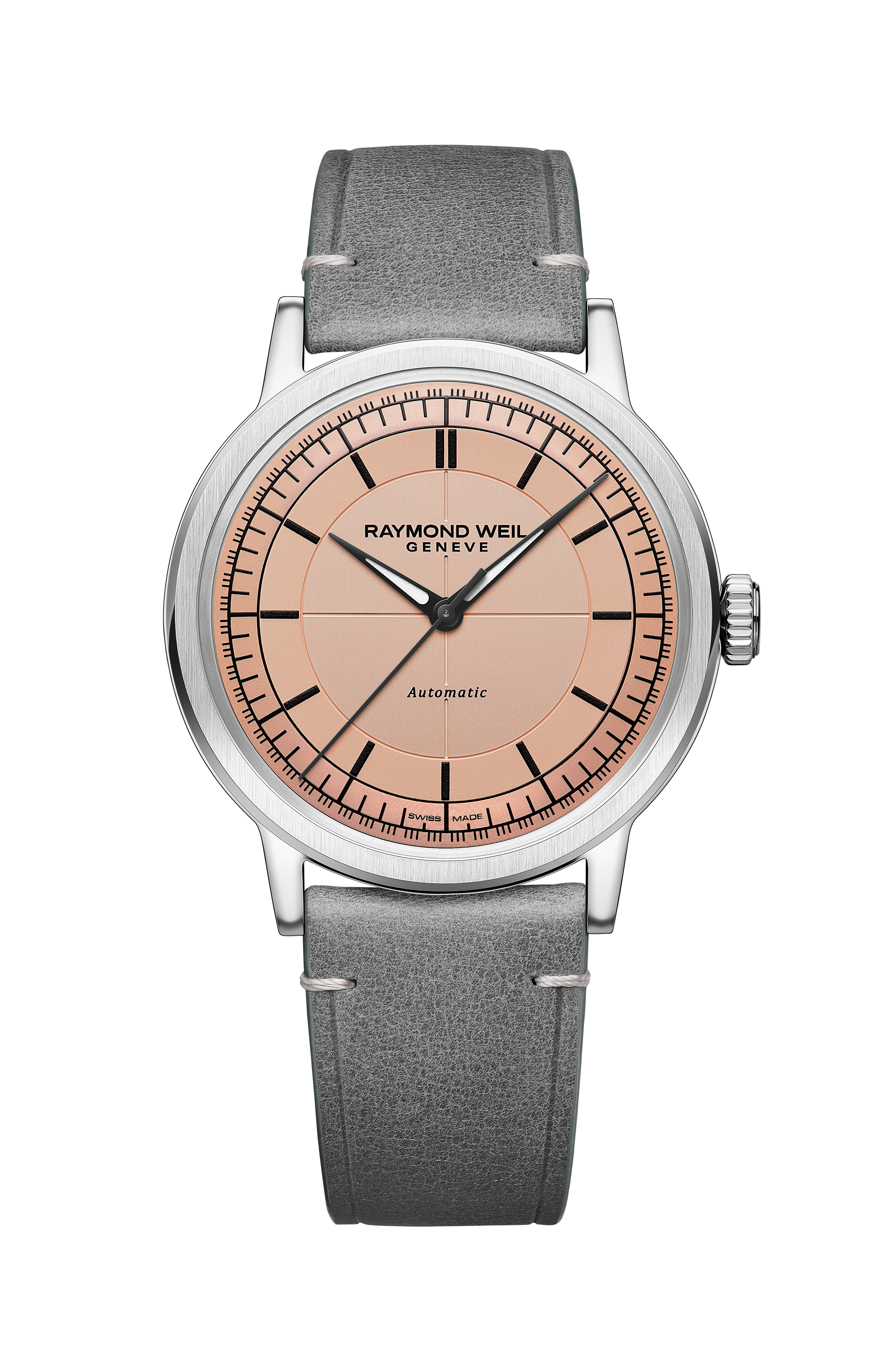 Millesime Men's Automatic Grey Leather Strap Watch, 39 mm