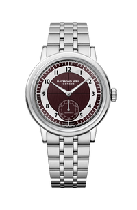 Montre Millesime automatique petite seconde cadran tuxedo lie-de-vin et gris clair bracelet pour homme, 39 mm