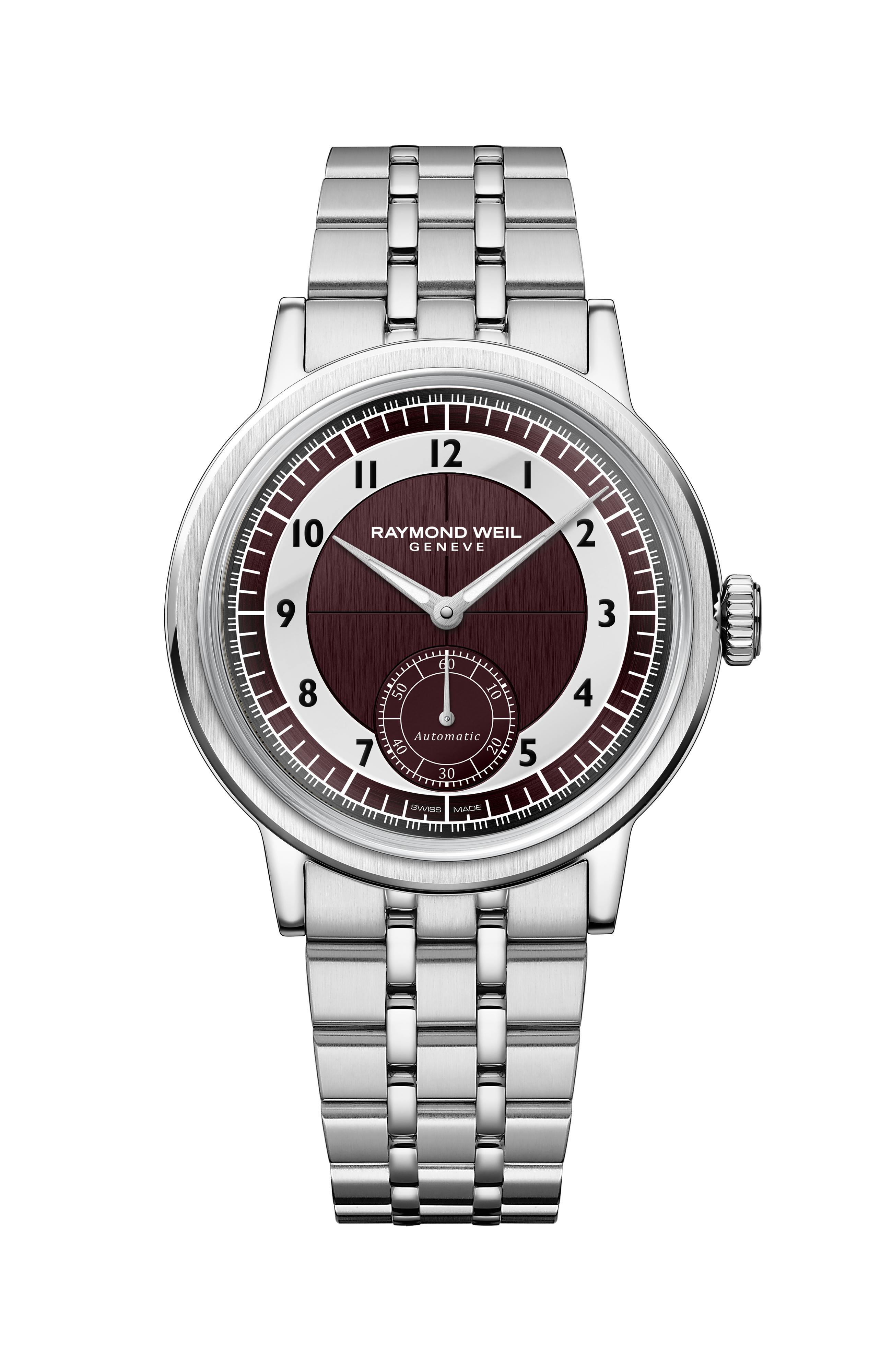 Montre Millesime automatique petite seconde cadran tuxedo lie-de-vin et gris clair bracelet pour homme, 39 mm