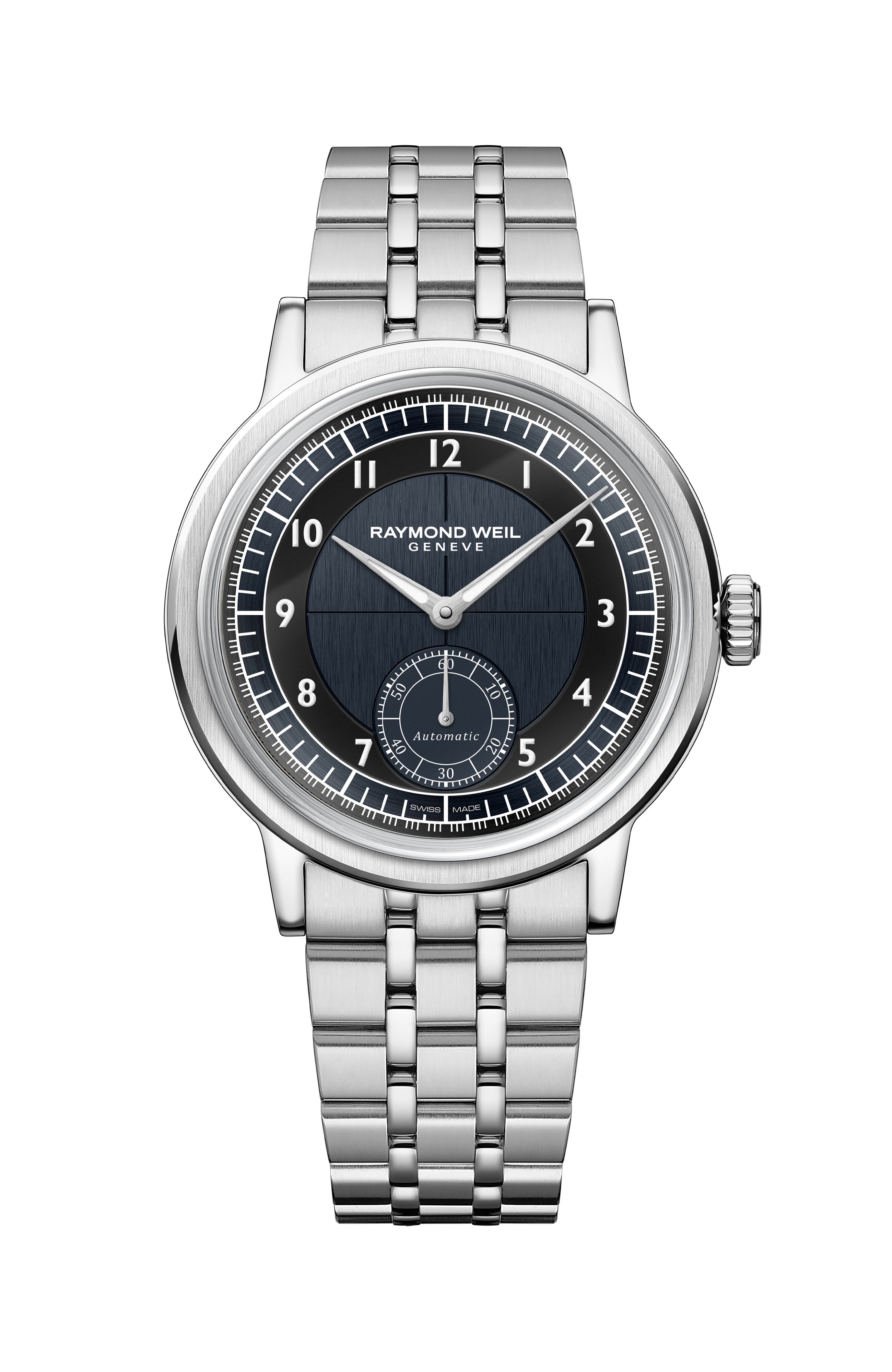 Montre Millesime automatique cadran bleu nuit et noir, petite seconde, bracelet pour homme, 39 mm