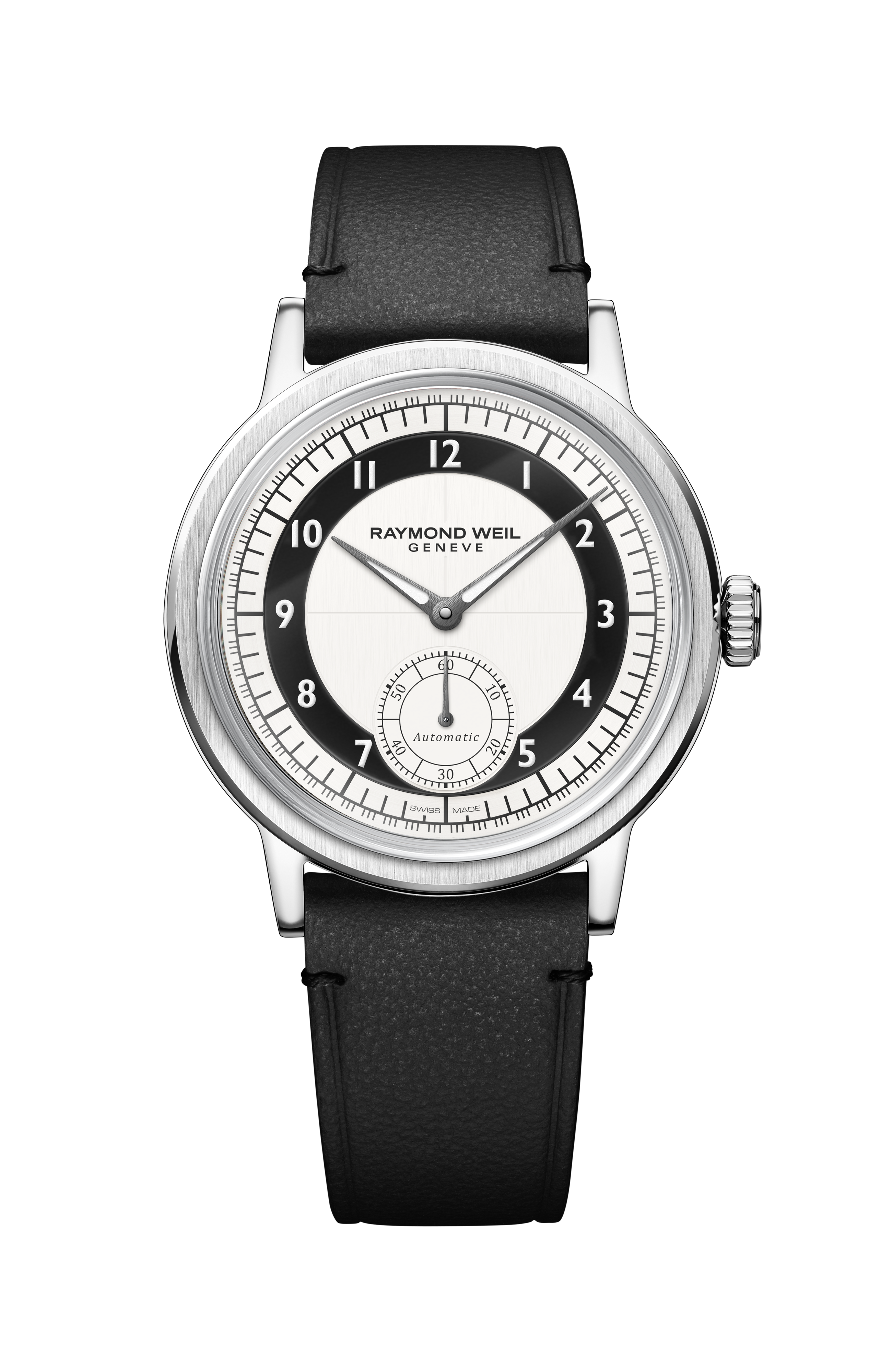 Montre Millesime automatique petite seconde cadran tuxedo noir et blanc pour homme, 39 mm