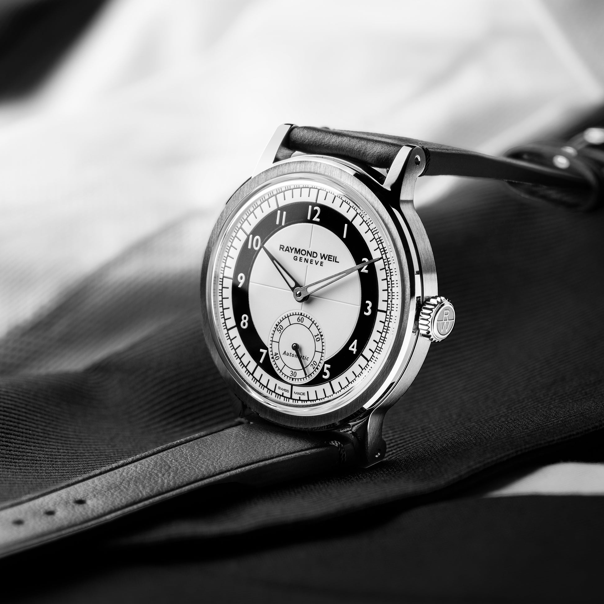 Men's Automatic Small Seconds Tuxedo Black and White Dial Watch