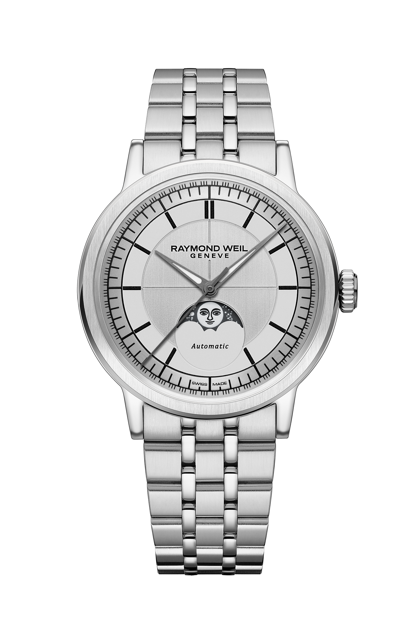 Millesime Automatic Moon Phase Silver Dial Watch, 39 mm